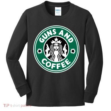 Guns And Coffee Kids Long Sleeve Shirt