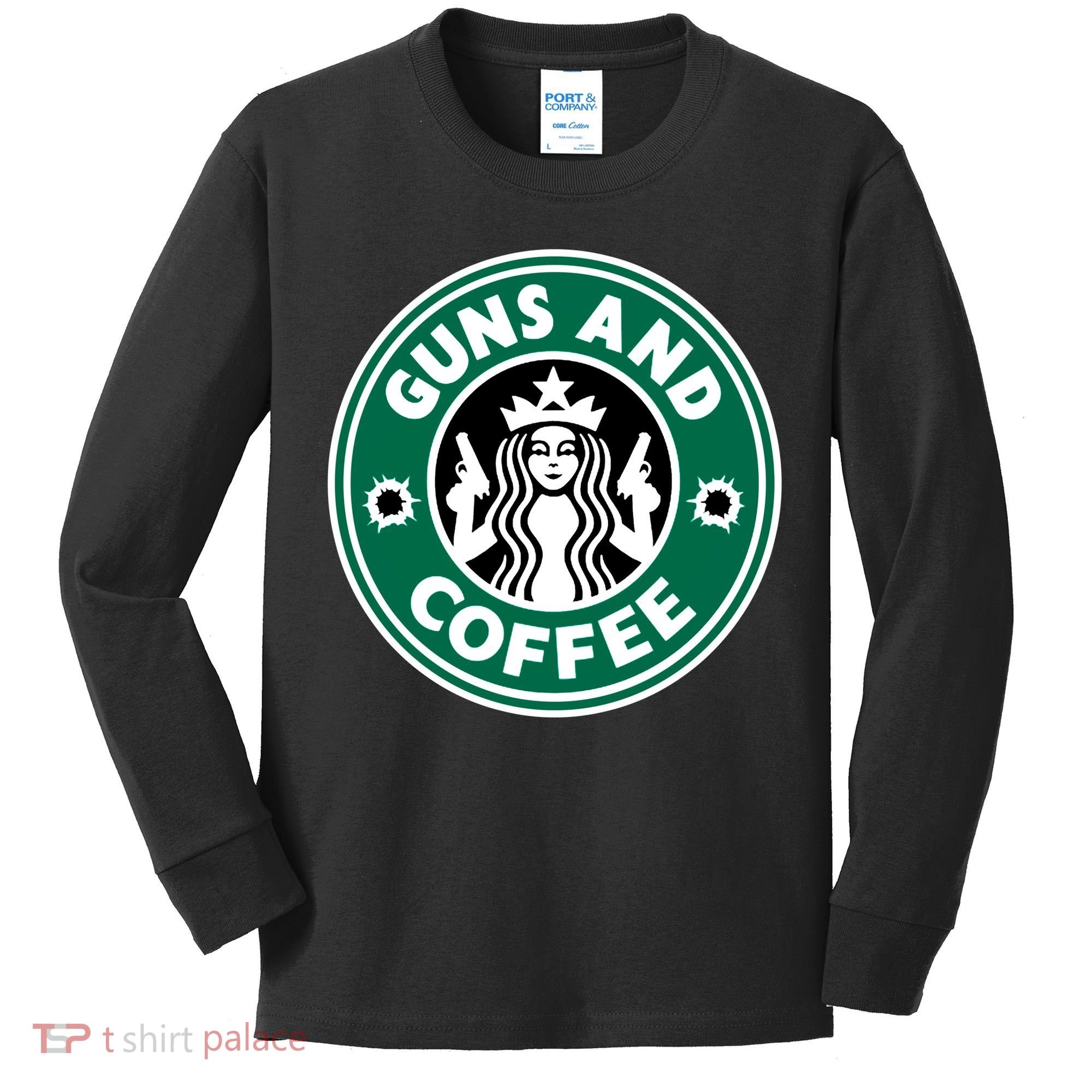Guns And Coffee Kids Long Sleeve Shirt