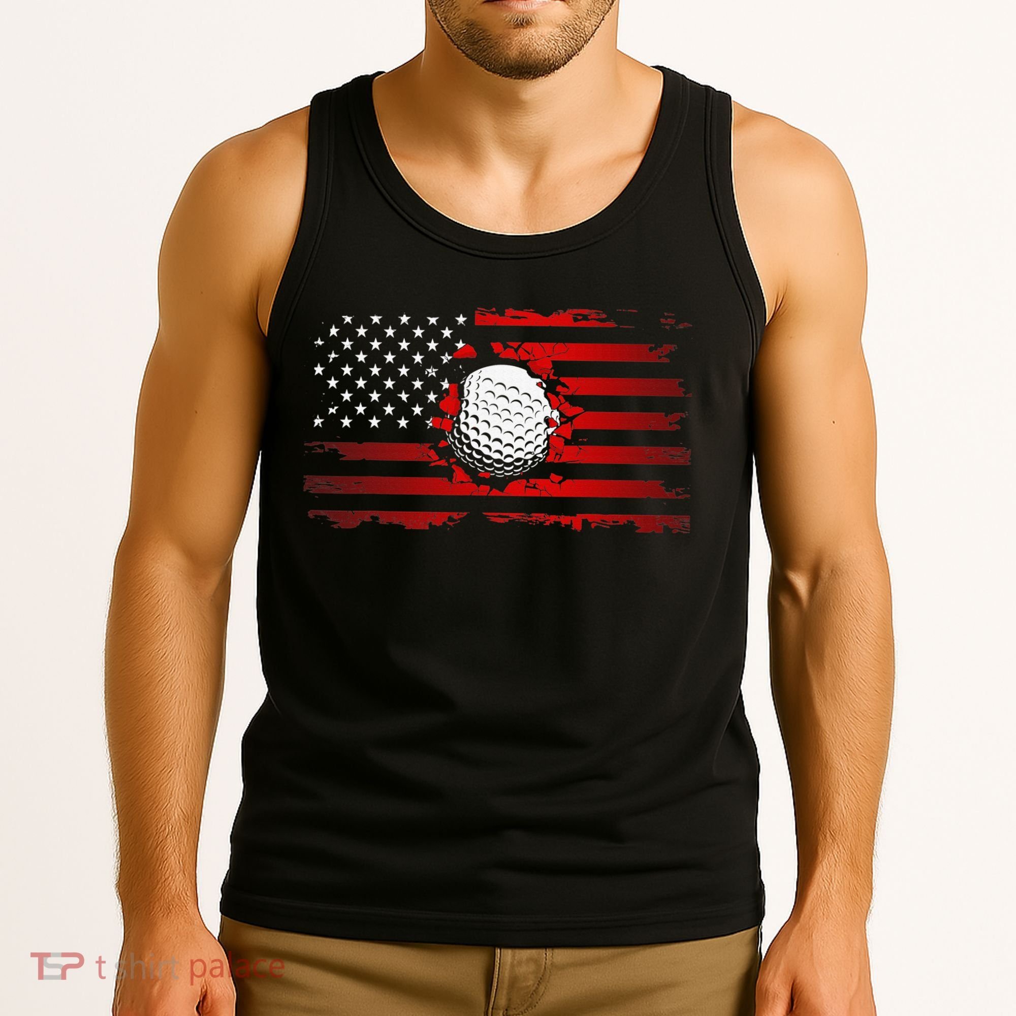 Golf USA Support Team American Flag Golf Sports Tank Top