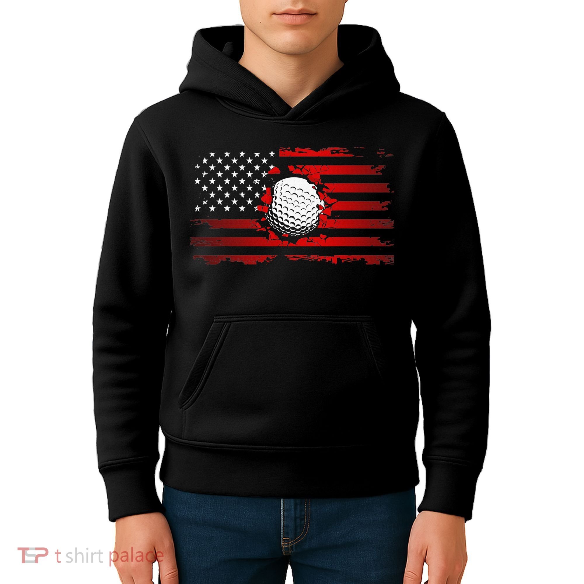 Golf USA Support Team American Flag Golf Sports Kids Hoodie