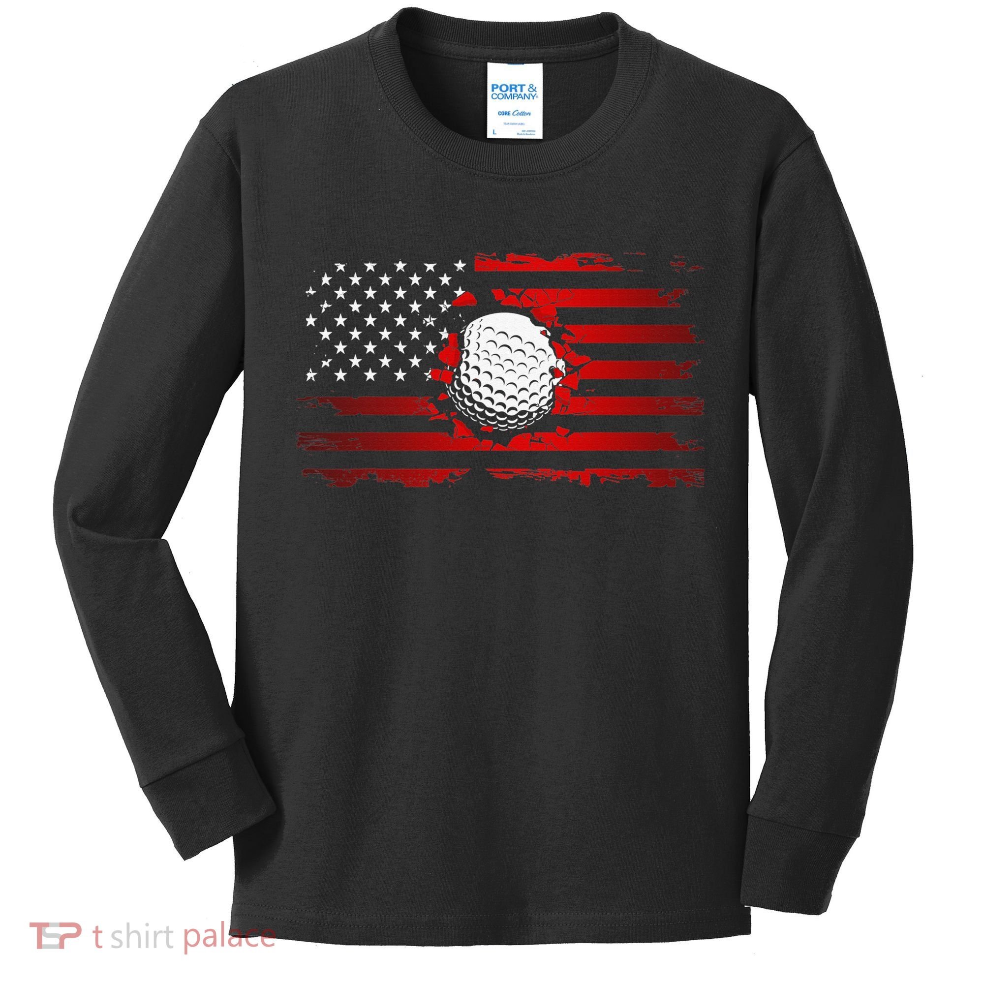 Golf USA Support Team American Flag Golf Sports Kids Long Sleeve Shirt