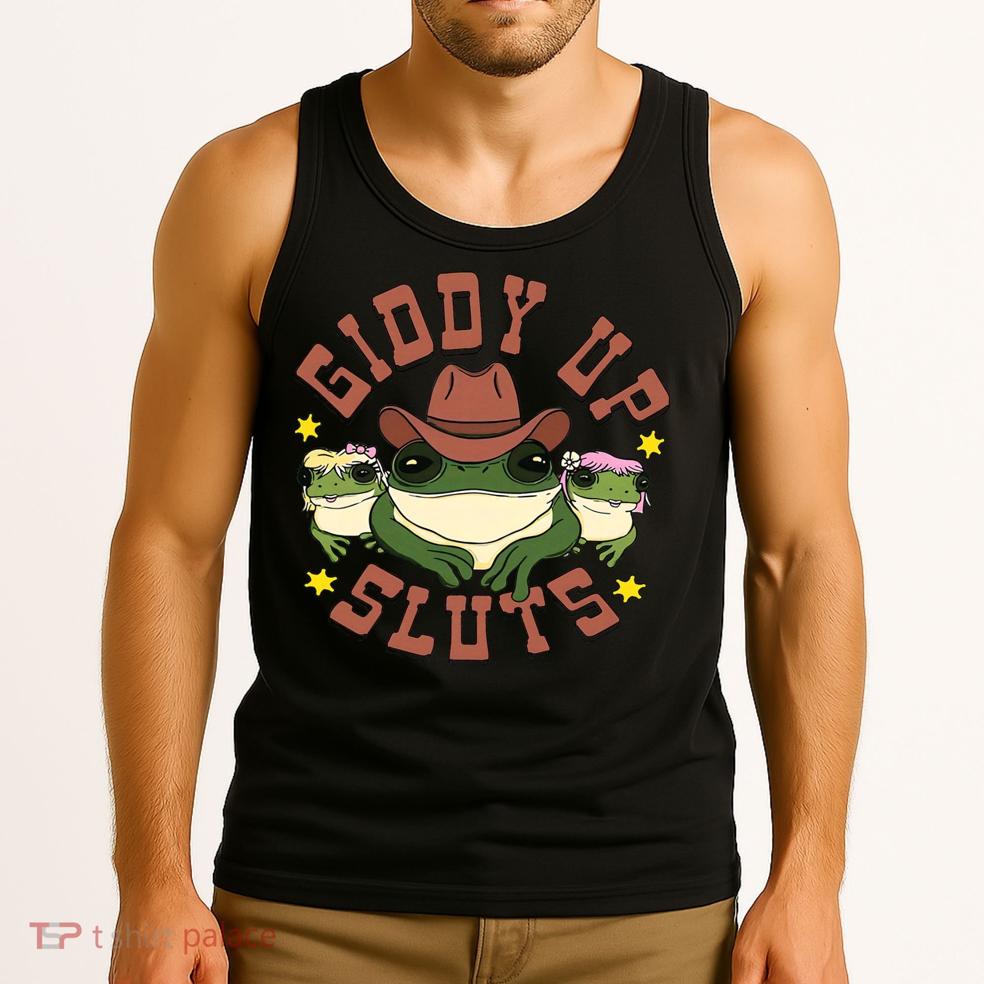 Giddy Up Sluts Funny Western Cow Ranch Rodeo Frog Tank Top