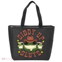 Giddy Up Sluts Funny Western Cow Ranch Rodeo Frog Tote Bag thumb 0