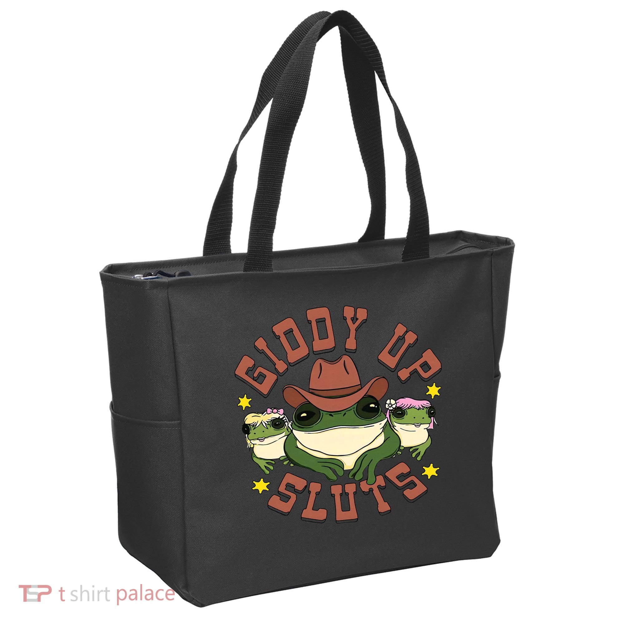 Giddy Up Sluts Funny Western Cow Ranch Rodeo Frog Tote Bag