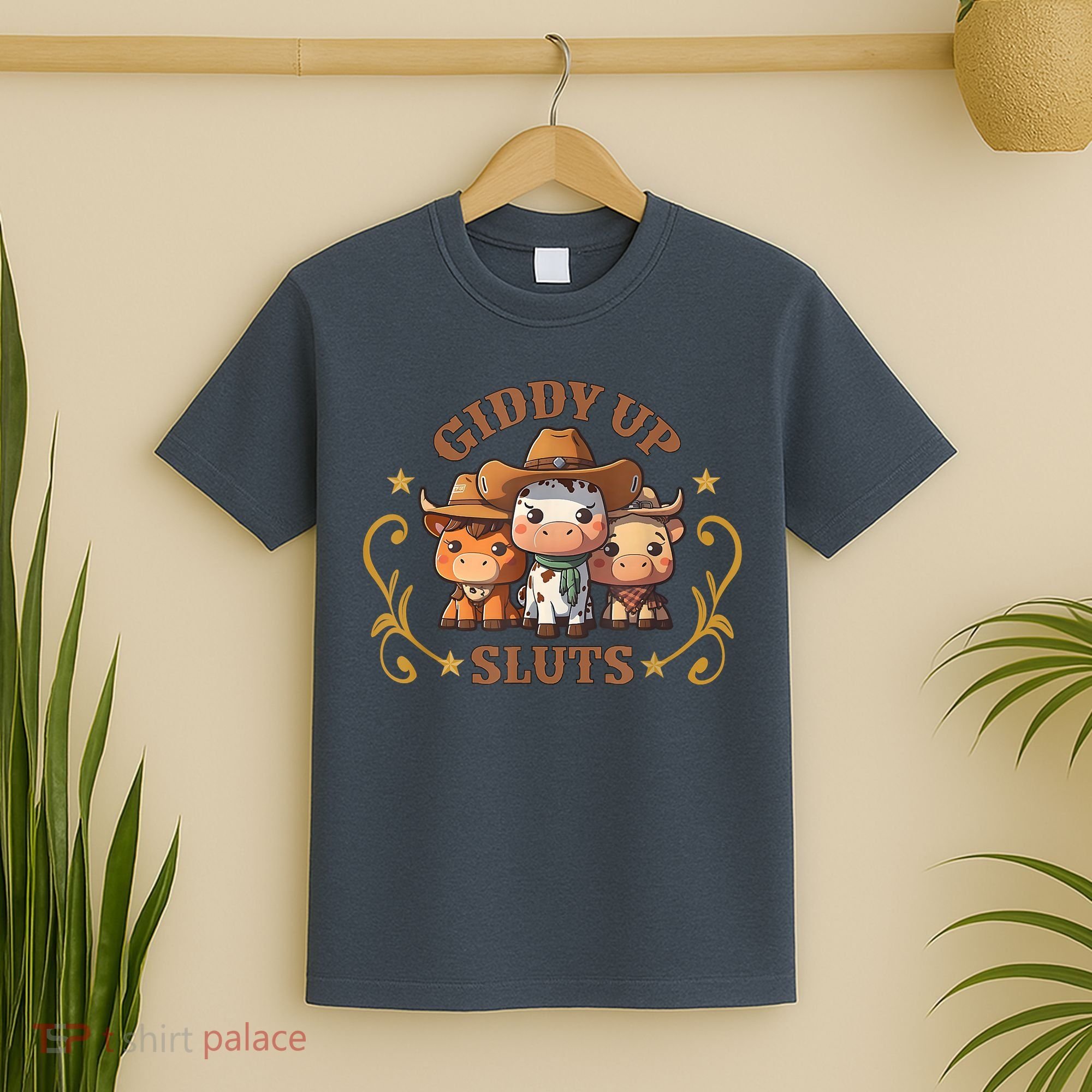 Giddy Up Sluts Funny Western Cowgirl Ranch Rodeo Country Cow T-Shirt