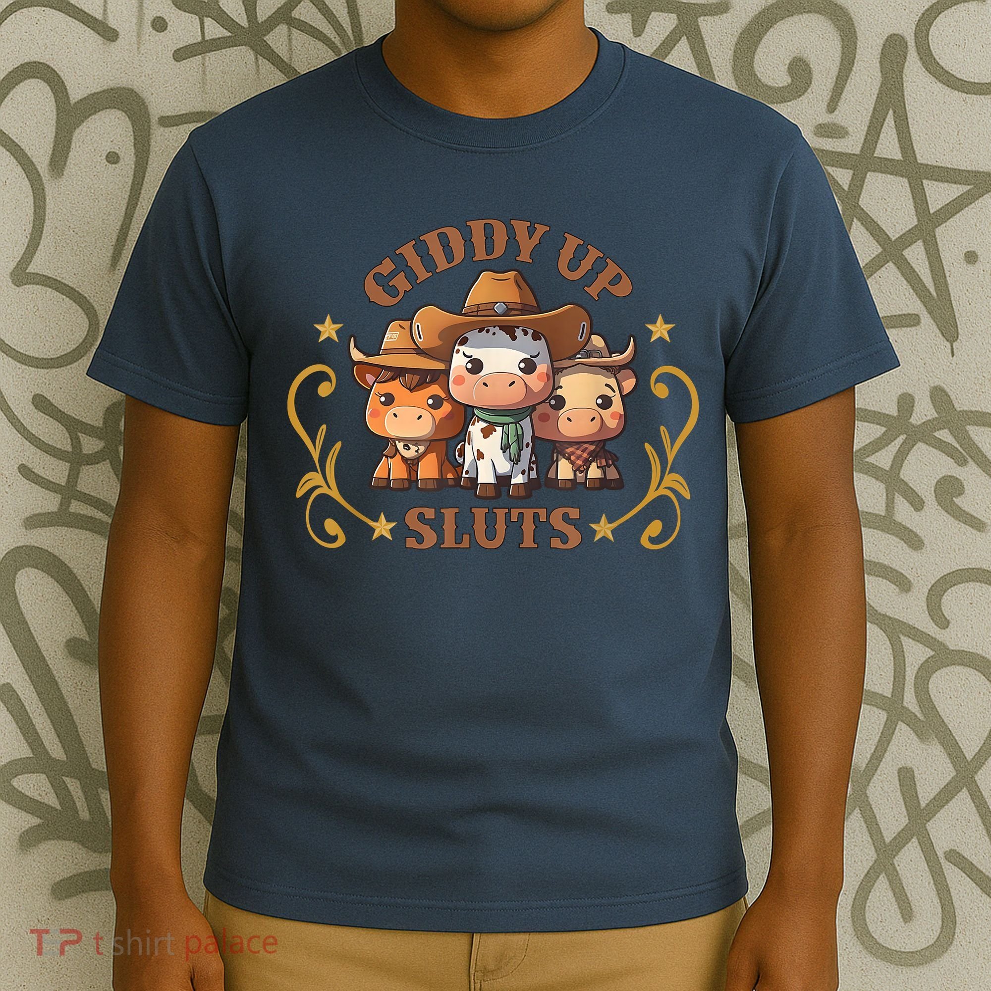 Giddy Up Sluts Funny Western Cowgirl Ranch Rodeo Country Cow T-Shirt