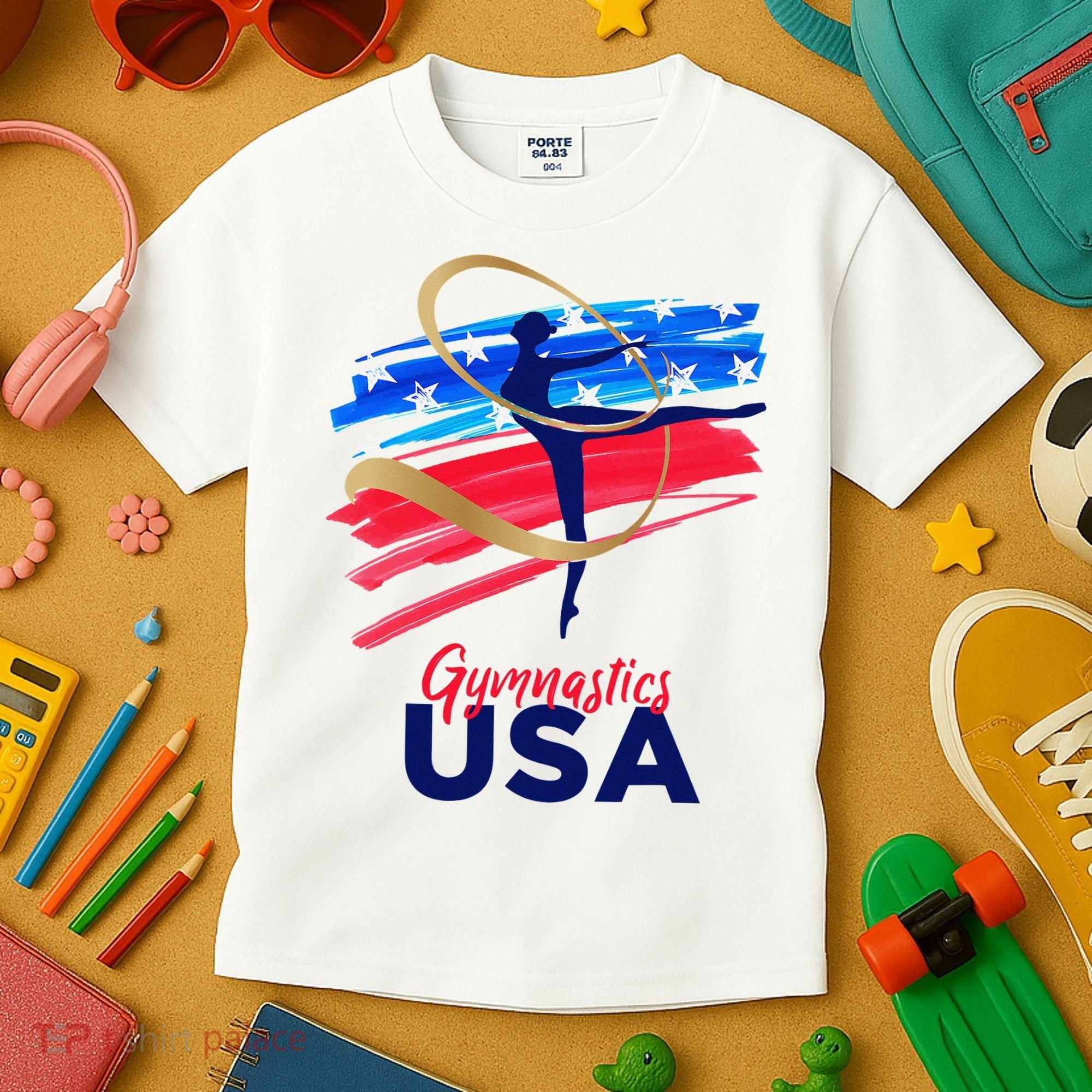Gymnastics USA Support the Team USA Flag Kids T-Shirt