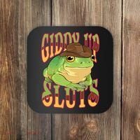 Giddy Up Sluts Funny Western Ranch Cowgirl Rodeo Frog Coaster thumb 0