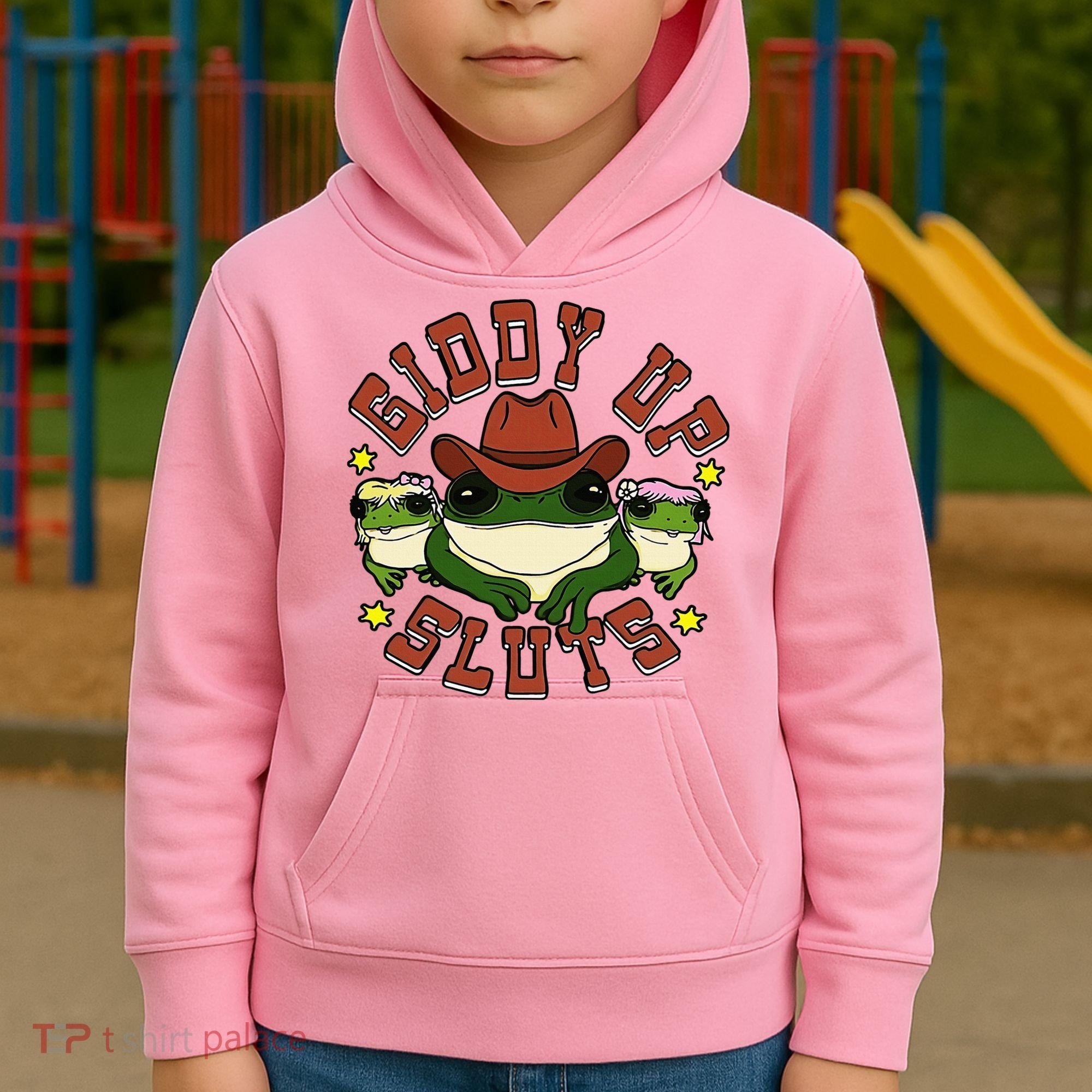 Giddy Up Sluts Frog Funny Kids Hoodie