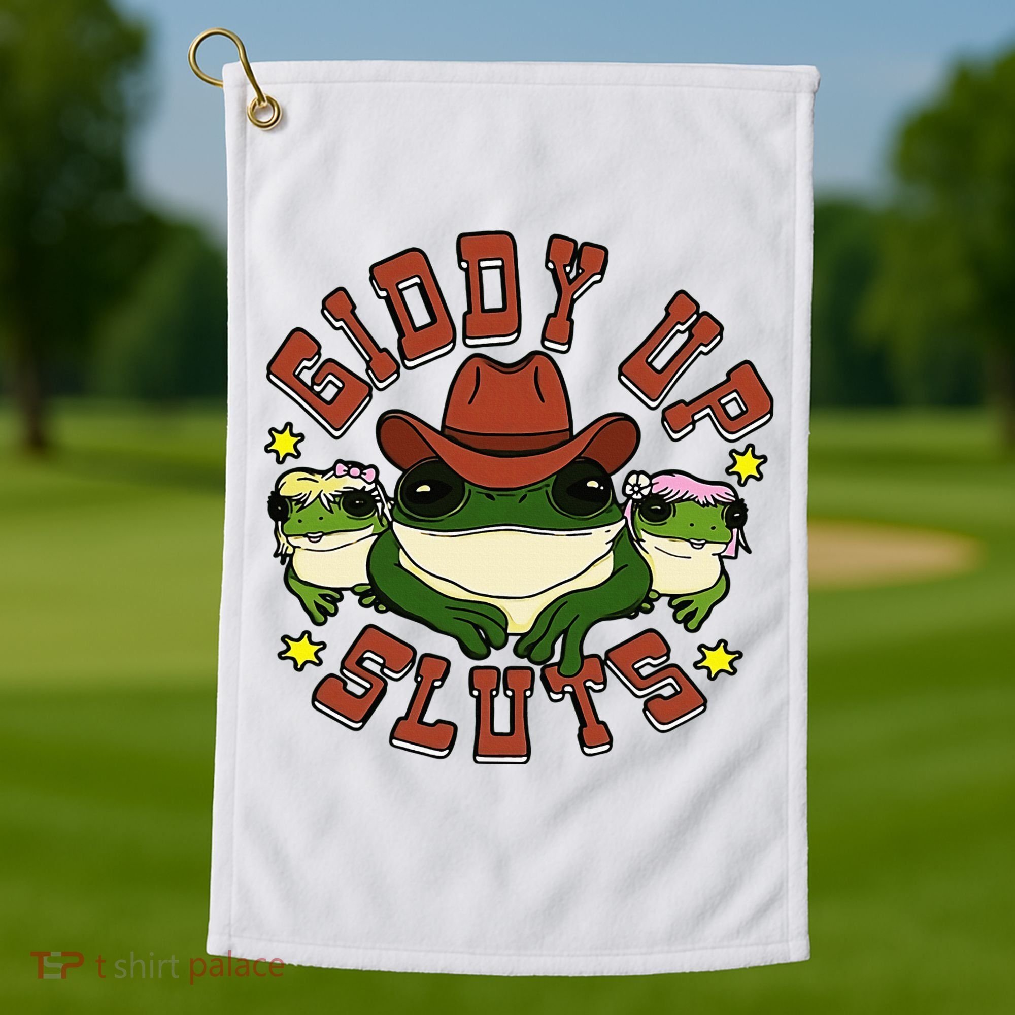 Giddy Up Sluts Frog Funny Golf Towel
