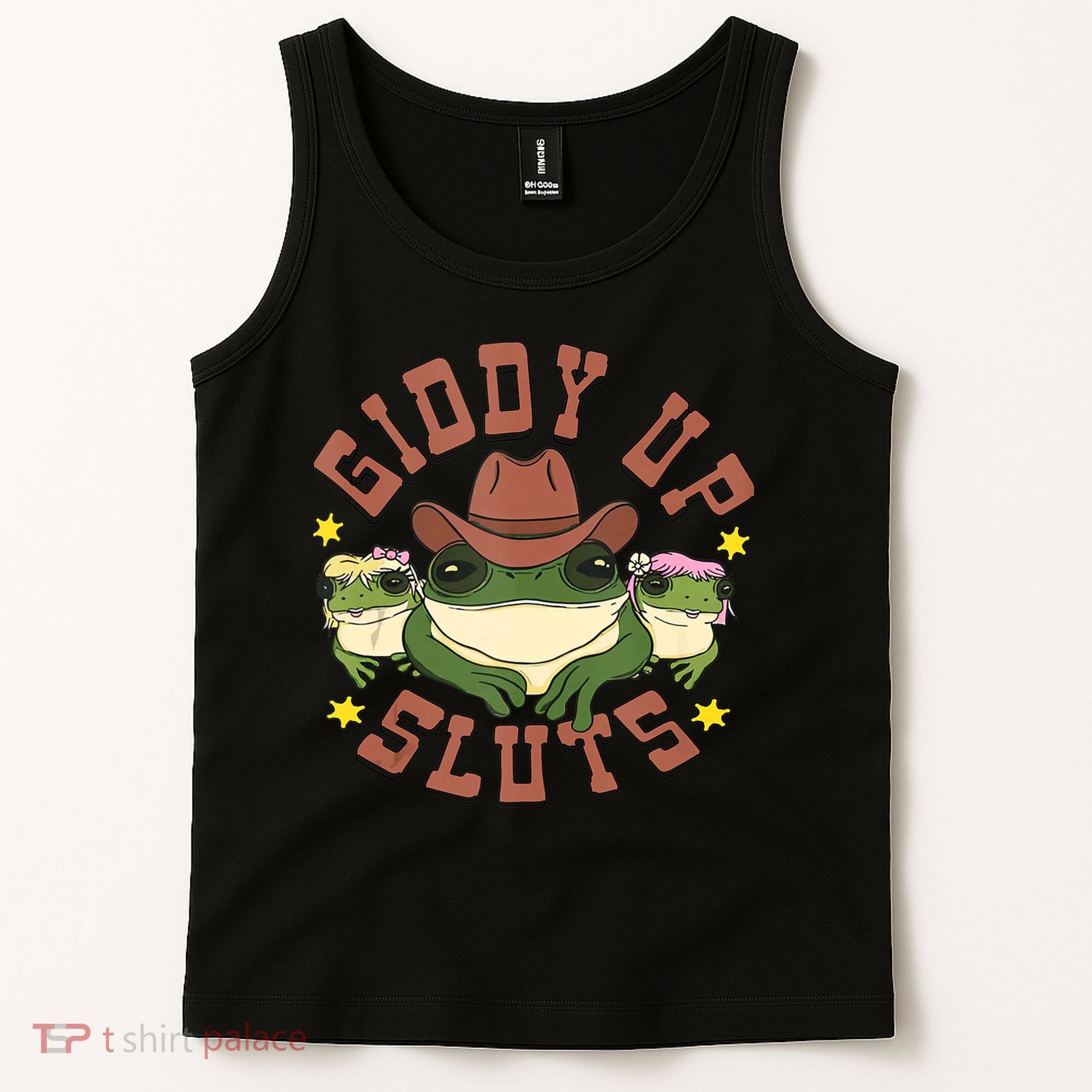 Giddy Up Sluts Funny Western Cowgirl Ranch Rodeo Frog Tank Top
