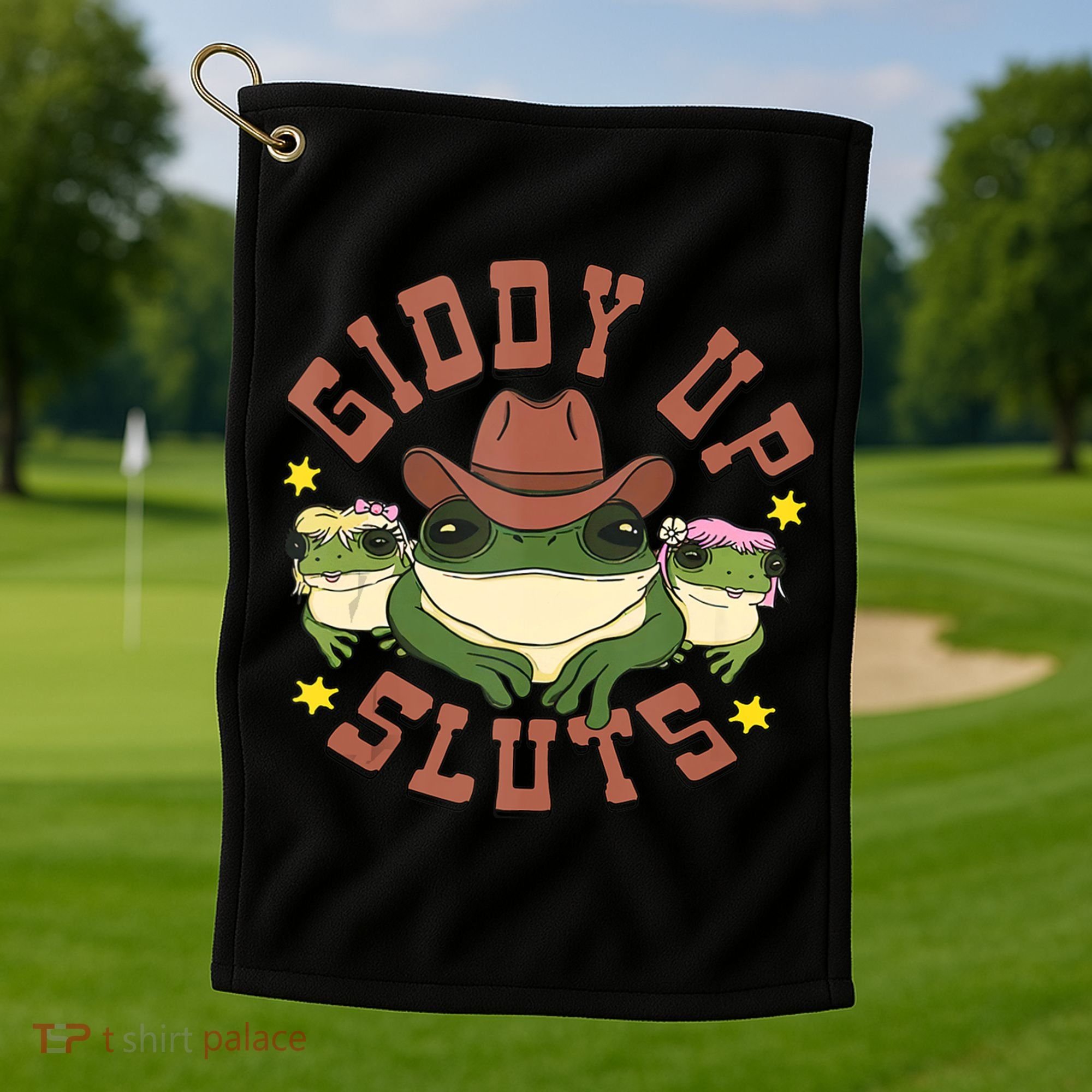Giddy Up Sluts Funny Western Cowgirl Ranch Rodeo Frog Golf Towel