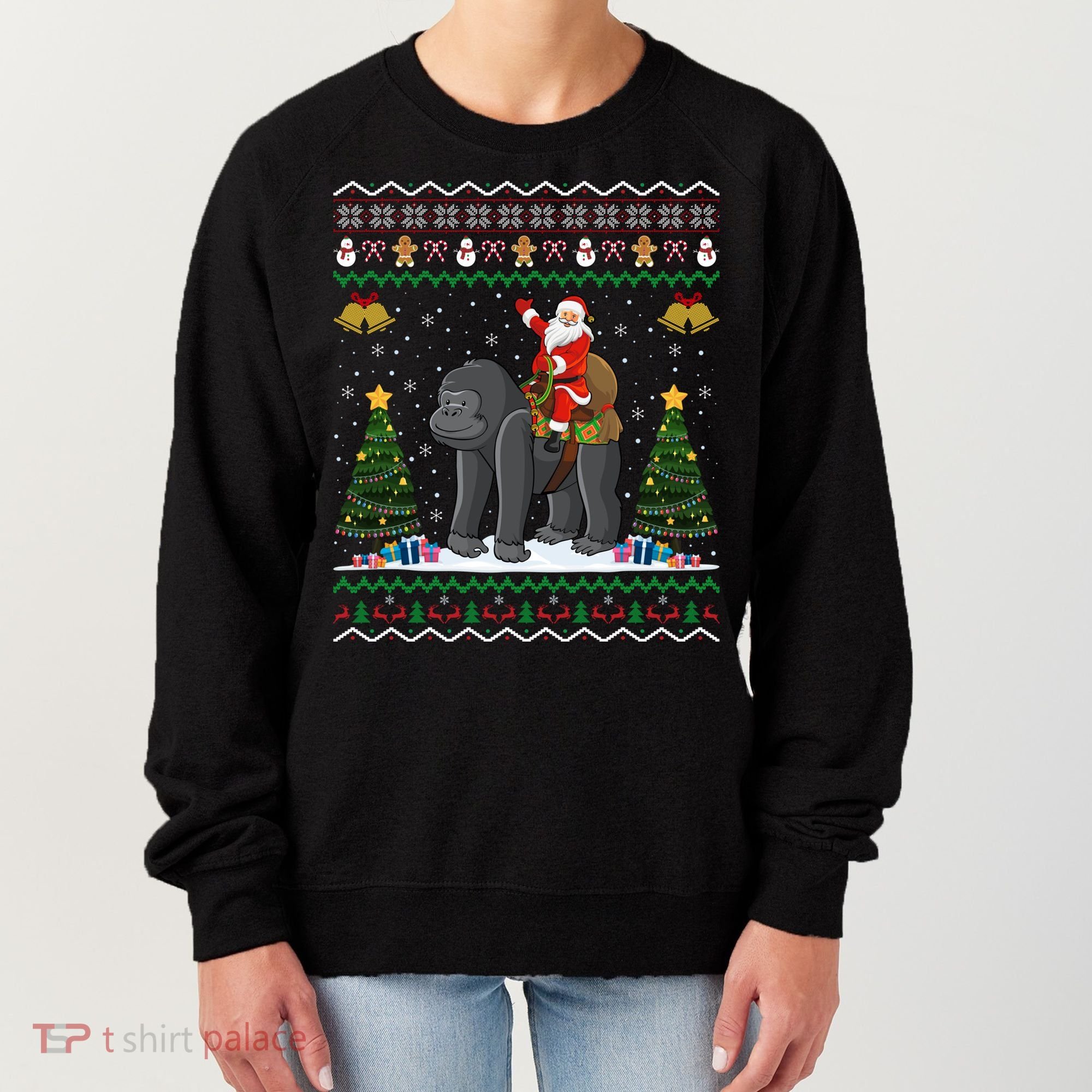 Gorilla Ugly Xmas Gift Santa Riding Gorilla Christmas Gift Women's Sweatshirt