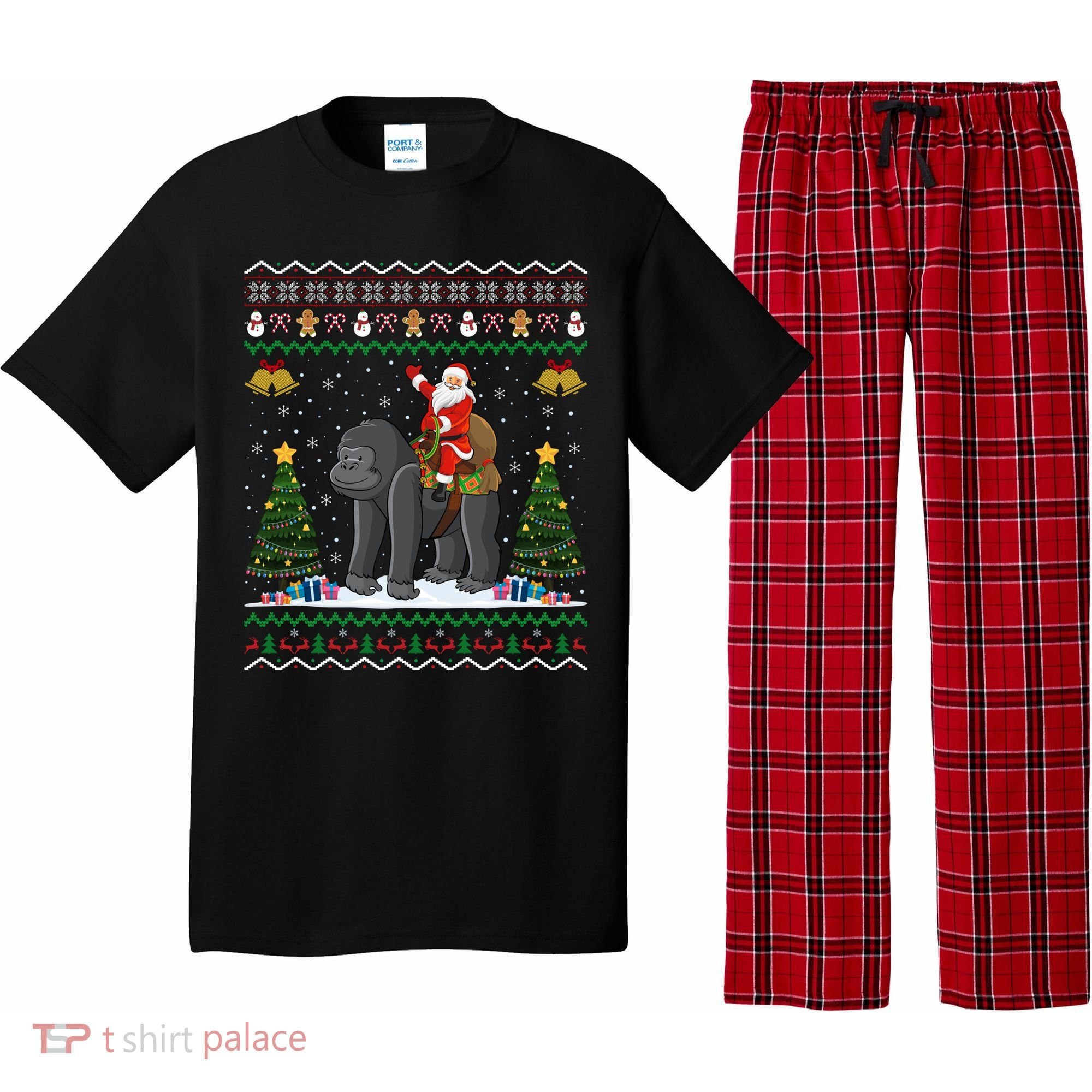 Gorilla Ugly Xmas Gift Santa Riding Gorilla Christmas Gift Pajama Set