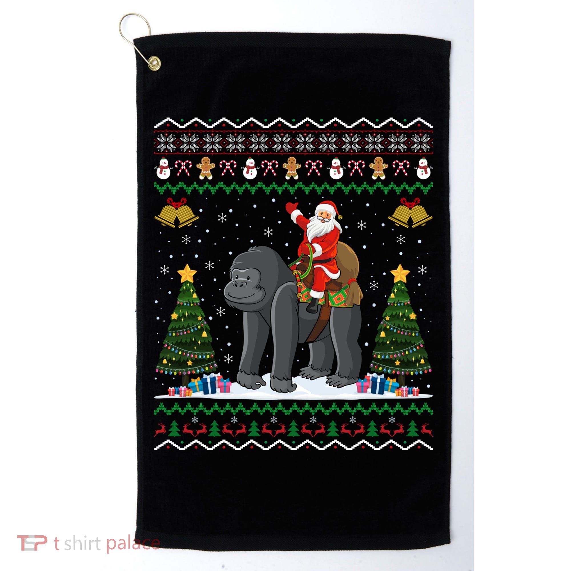 Gorilla Ugly Xmas Gift Santa Riding Gorilla Christmas Gift Golf Towel