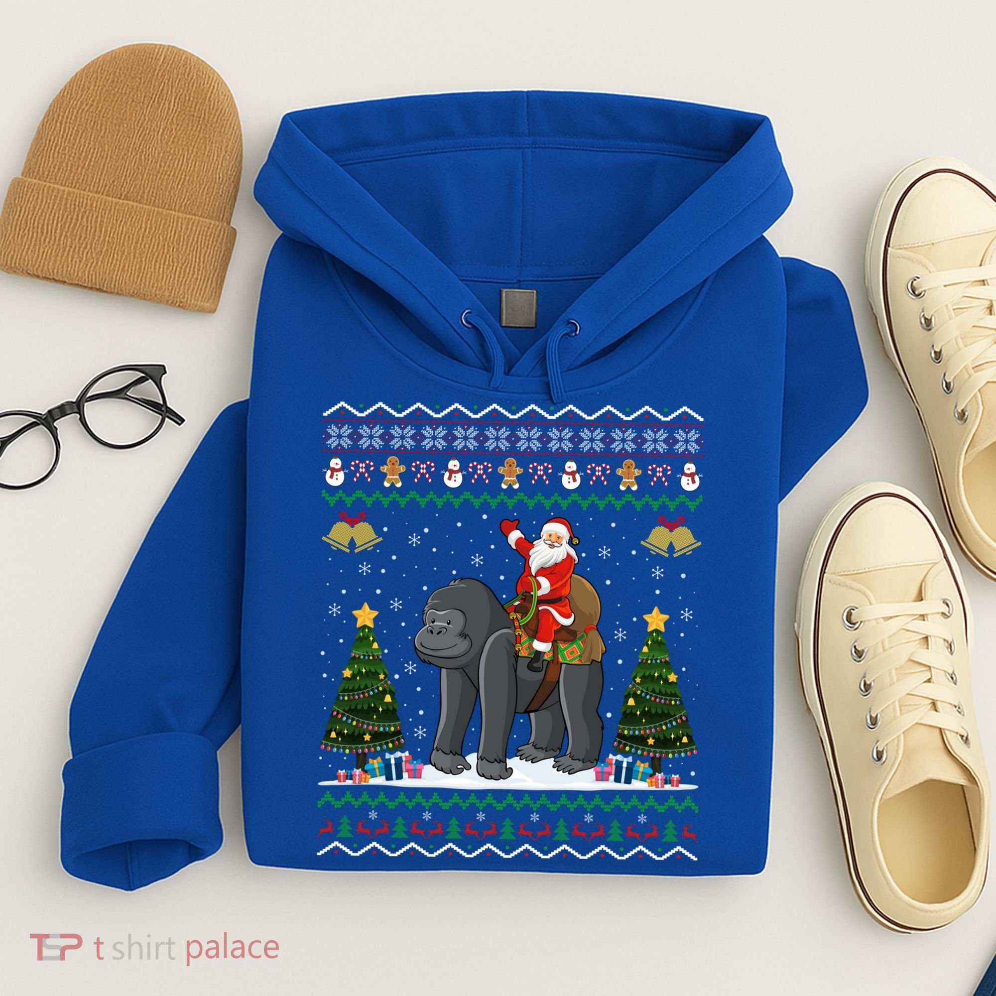 Gorilla Ugly Xmas Gift Santa Riding Gorilla Christmas Gift Hoodie