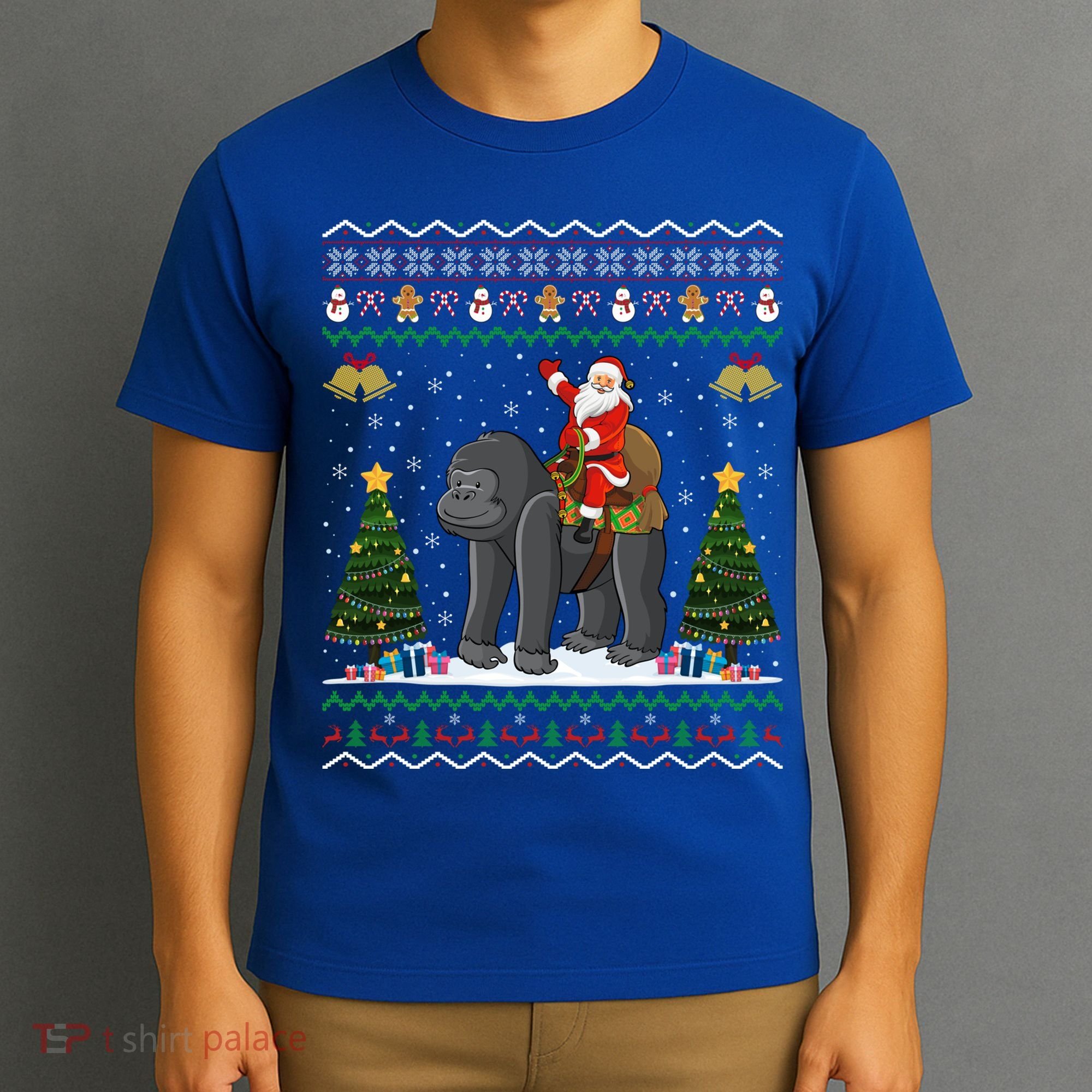 Gorilla Ugly Xmas Gift Santa Riding Gorilla Christmas Gift T-Shirt