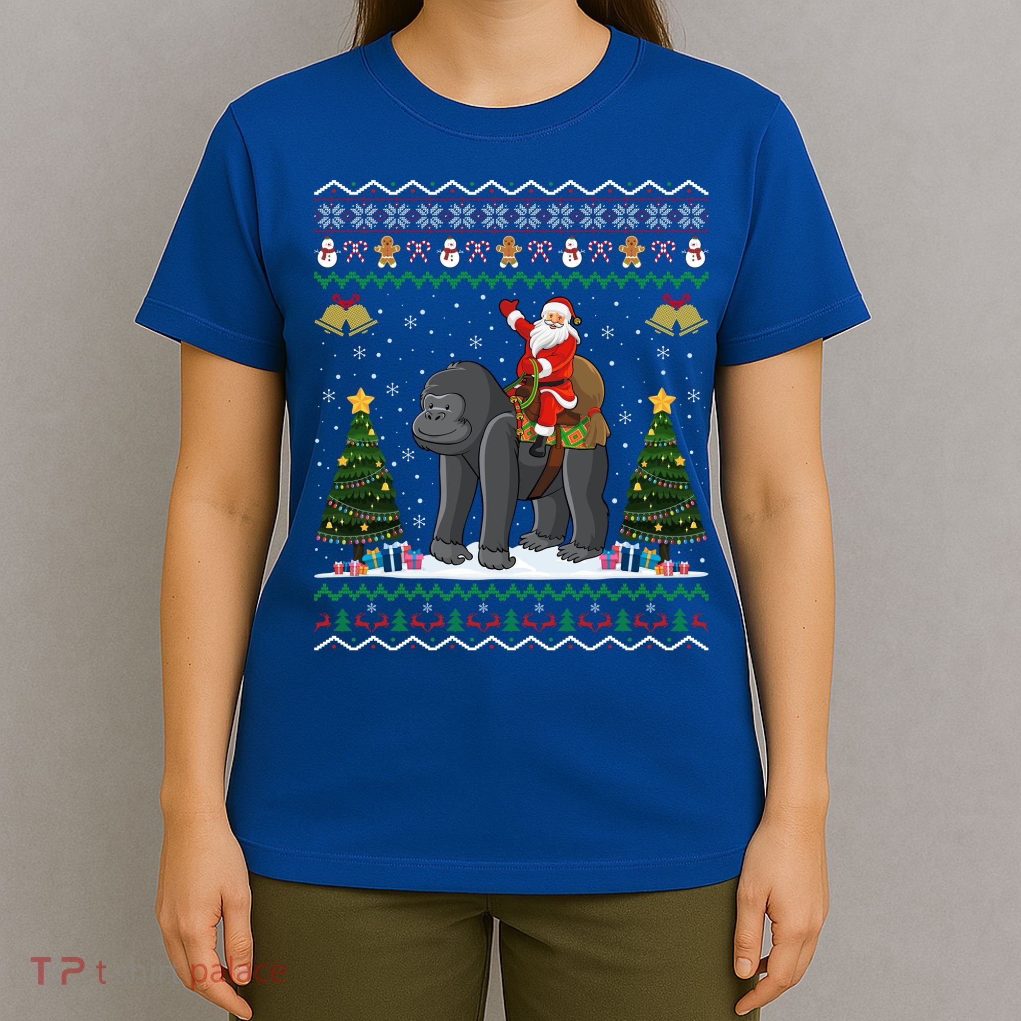 Gorilla Ugly Xmas Gift Santa Riding Gorilla Christmas Gift T-Shirt