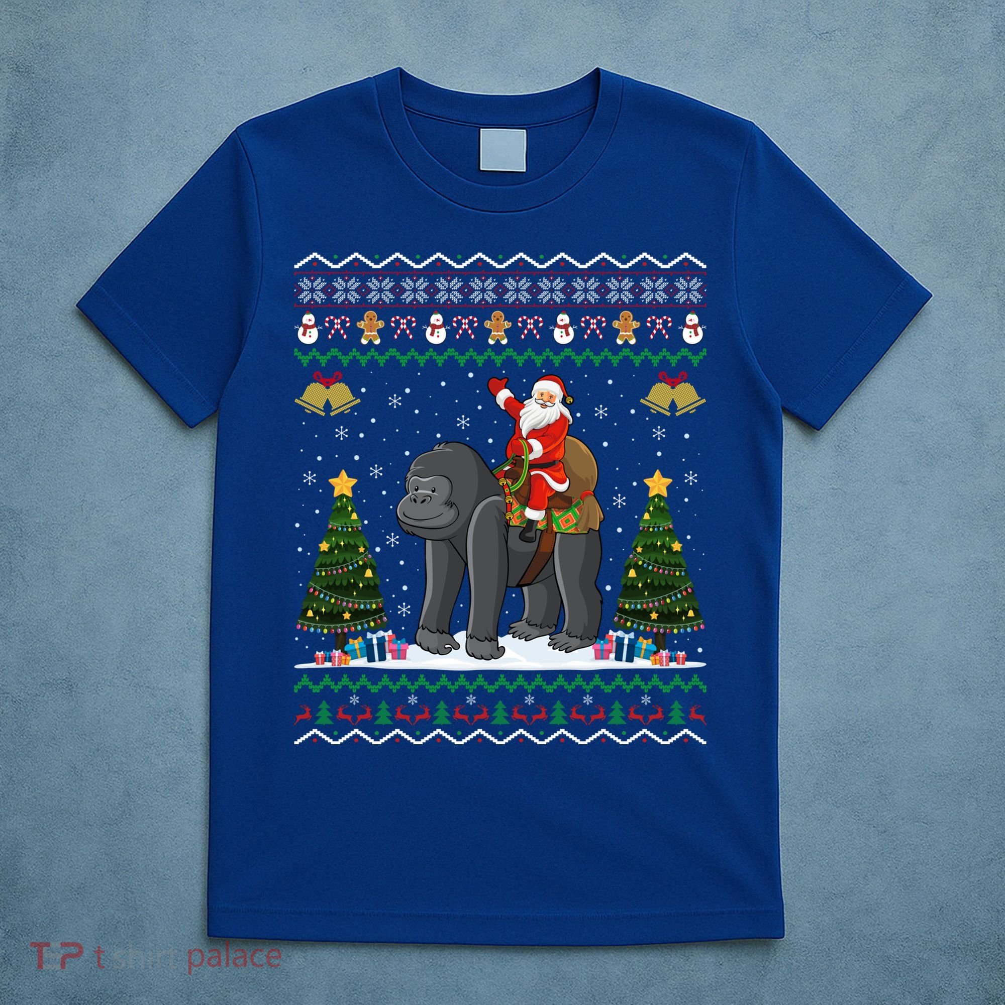 Gorilla Ugly Xmas Gift Santa Riding Gorilla Christmas Gift T-Shirt