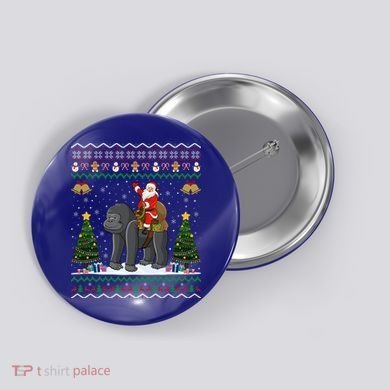 Gorilla Ugly Xmas Gift Santa Riding Gorilla Christmas Gift Button
