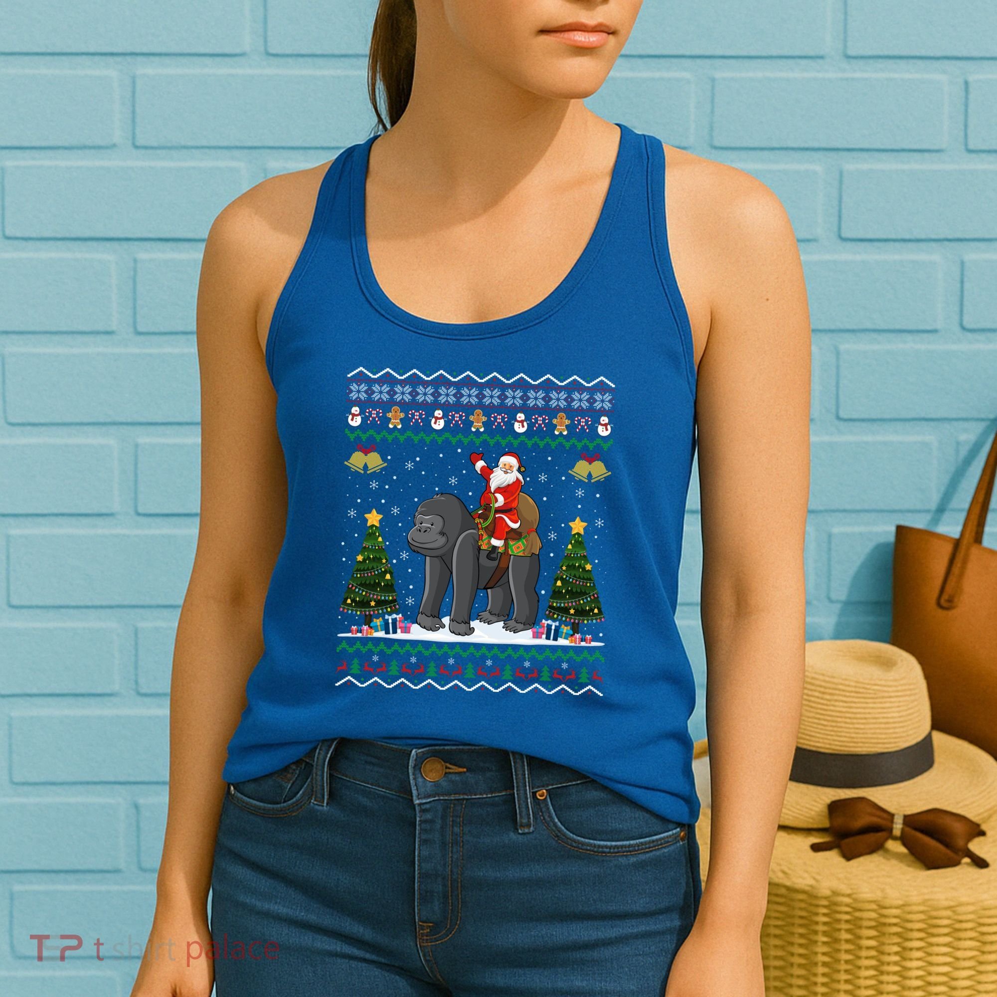 Gorilla Ugly Xmas Gift Santa Riding Gorilla Christmas Gift Women's Tank Top