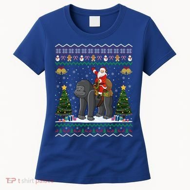 Gorilla Ugly Xmas Gift Santa Riding Gorilla Christmas Gift Women's T-Shirt