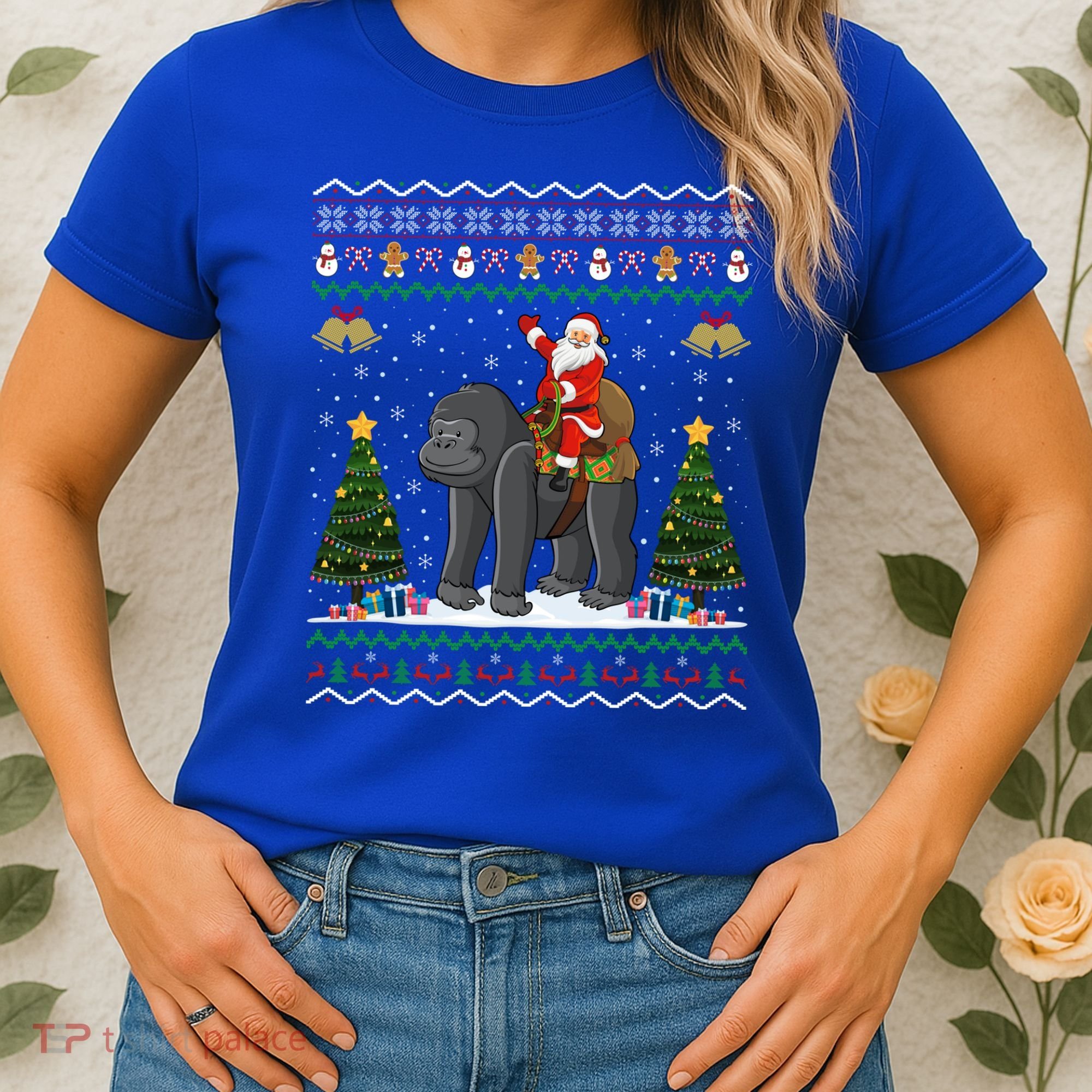 Gorilla Ugly Xmas Gift Santa Riding Gorilla Christmas Gift Women's T-Shirt