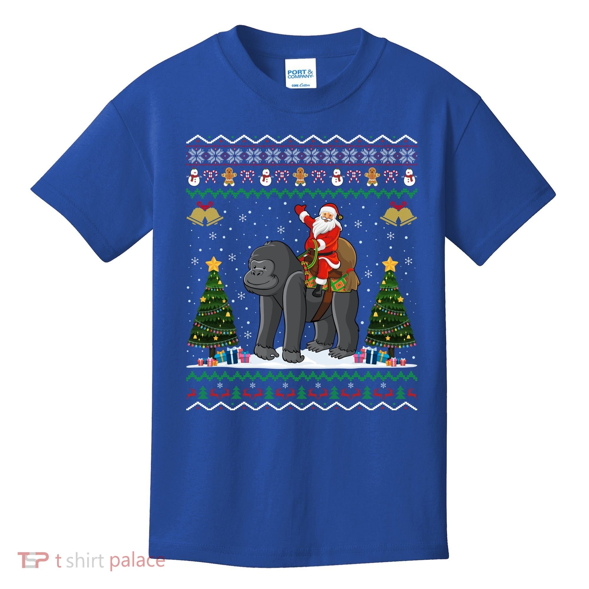 Gorilla Ugly Xmas Gift Santa Riding Gorilla Christmas Gift Kids T-Shirt