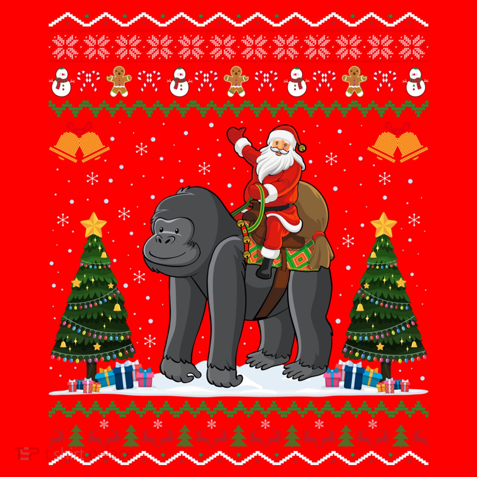 Gorilla Ugly Xmas Gift Santa Riding Gorilla Christmas Gift Santa Hat