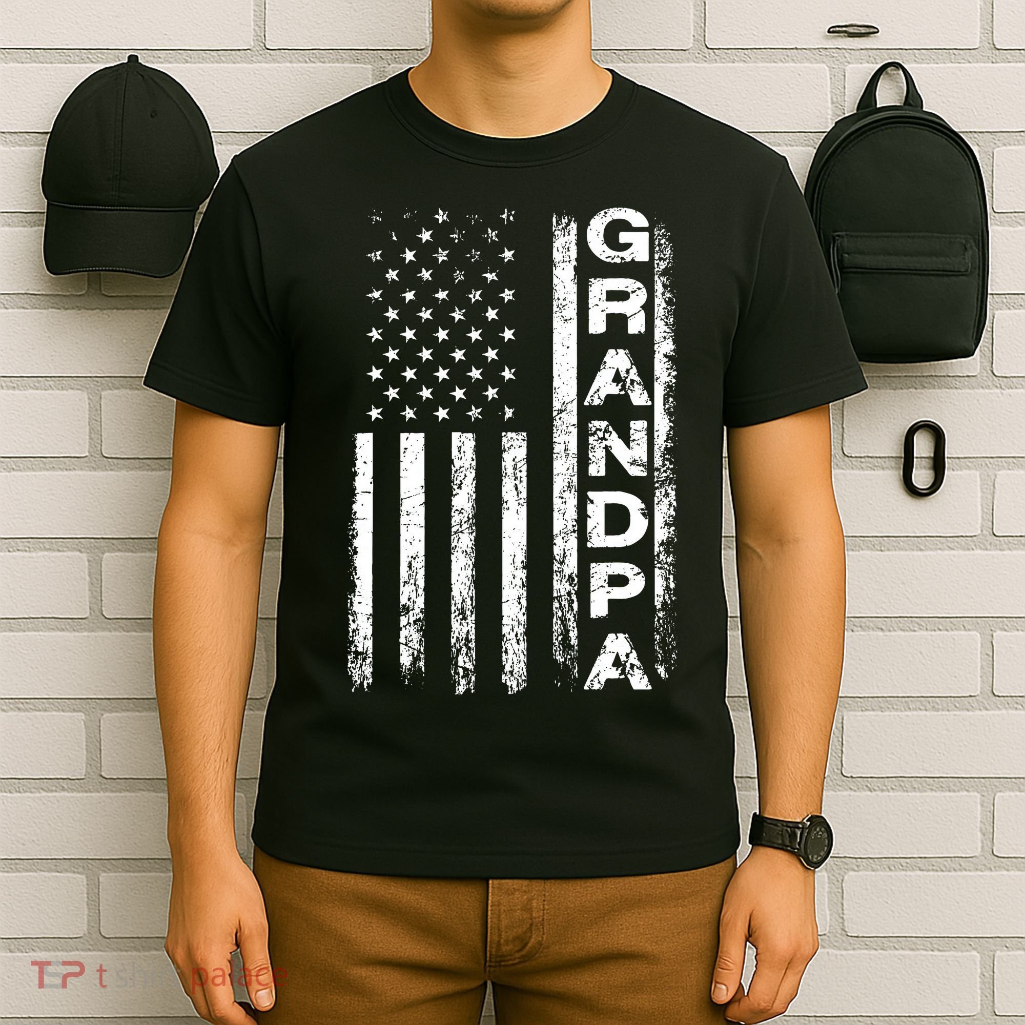 Grandpa Vintage American Flag Father's Day 4th of July Papa T-Shirt