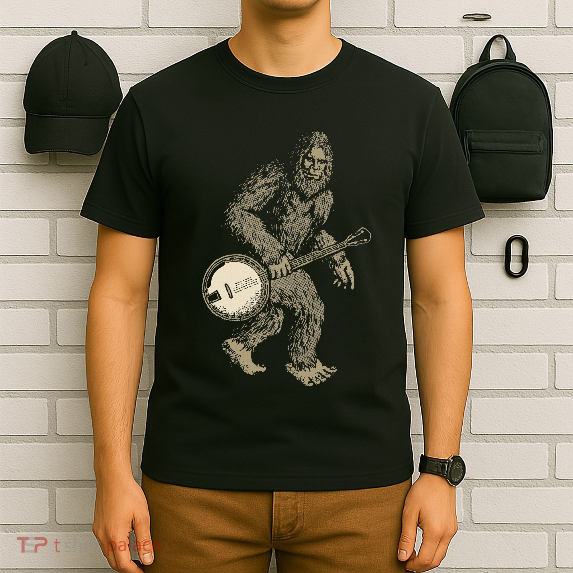 Grassquatch! Vintage Bigfoot & Bluegrass Banjo Music T-Shirt