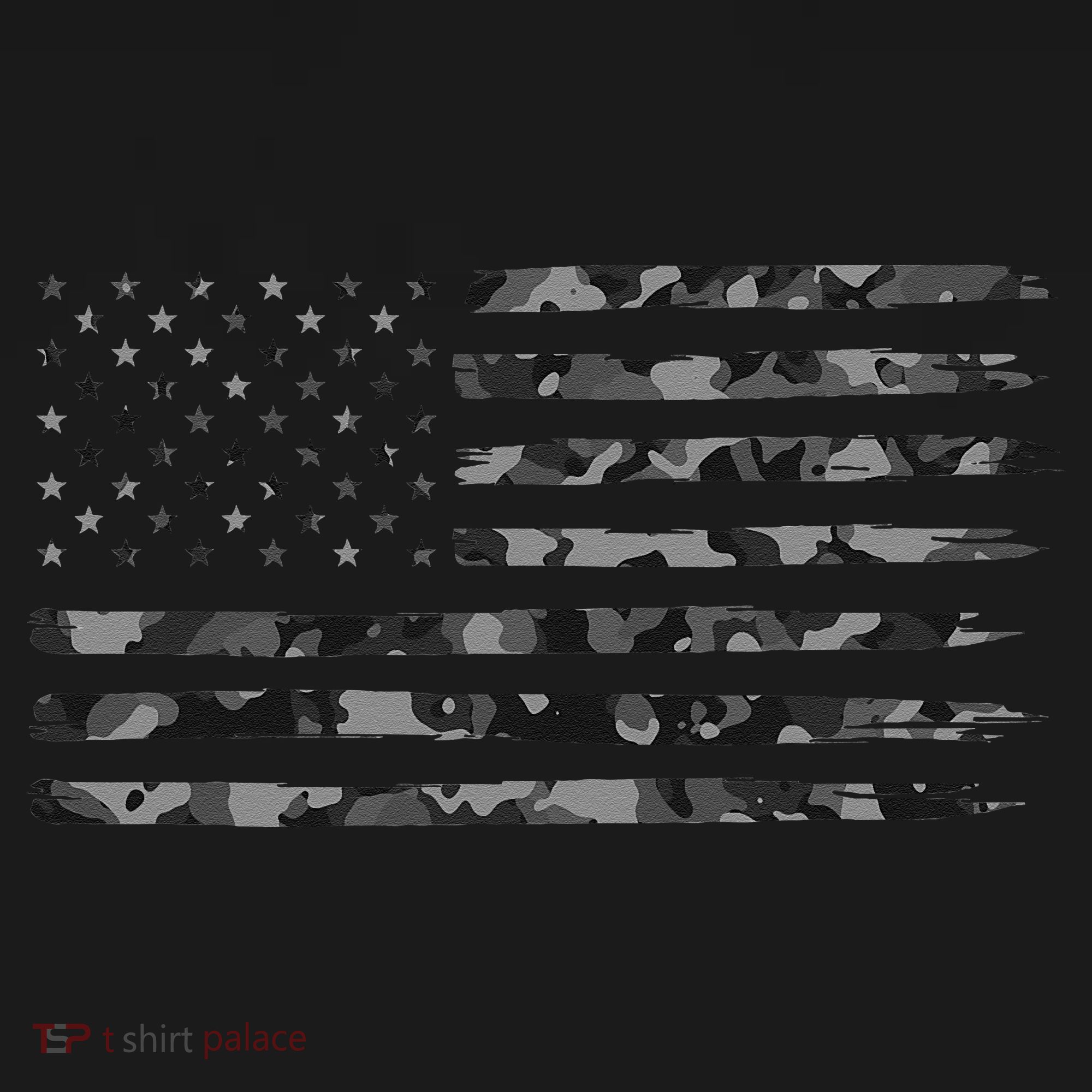 Grey Vintage Camo American Flag T-Shirt