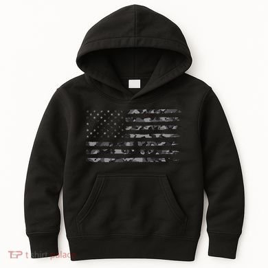 Grey Vintage Camo American Flag Kids Hoodie
