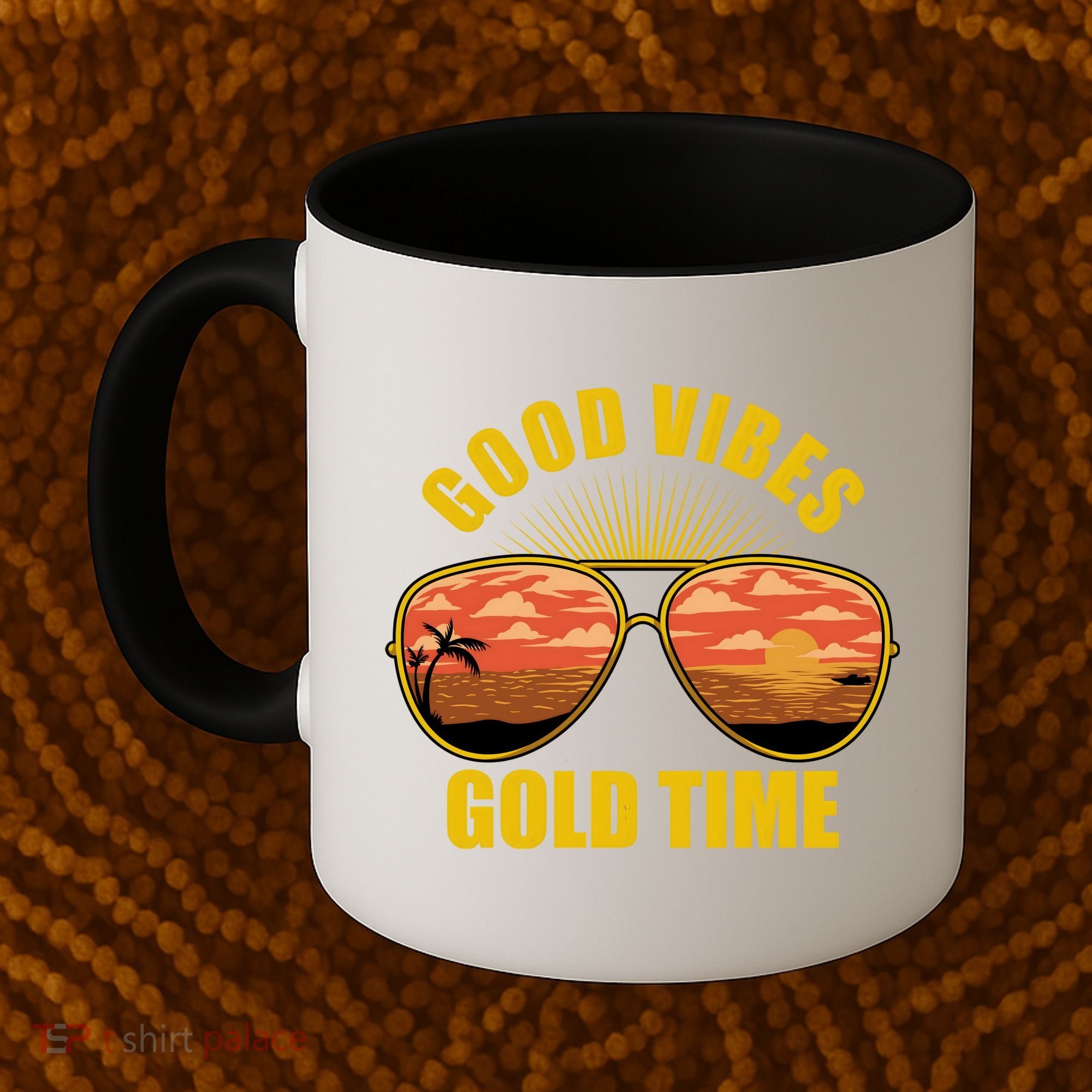 Good Vibes Gold Time Tropical Beach Coffee Mug