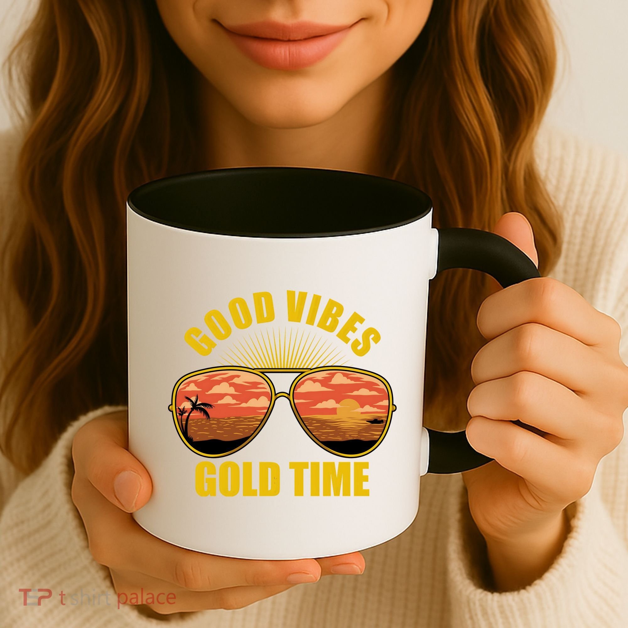 Good Vibes Gold Time Tropical Beach Coffee Mug