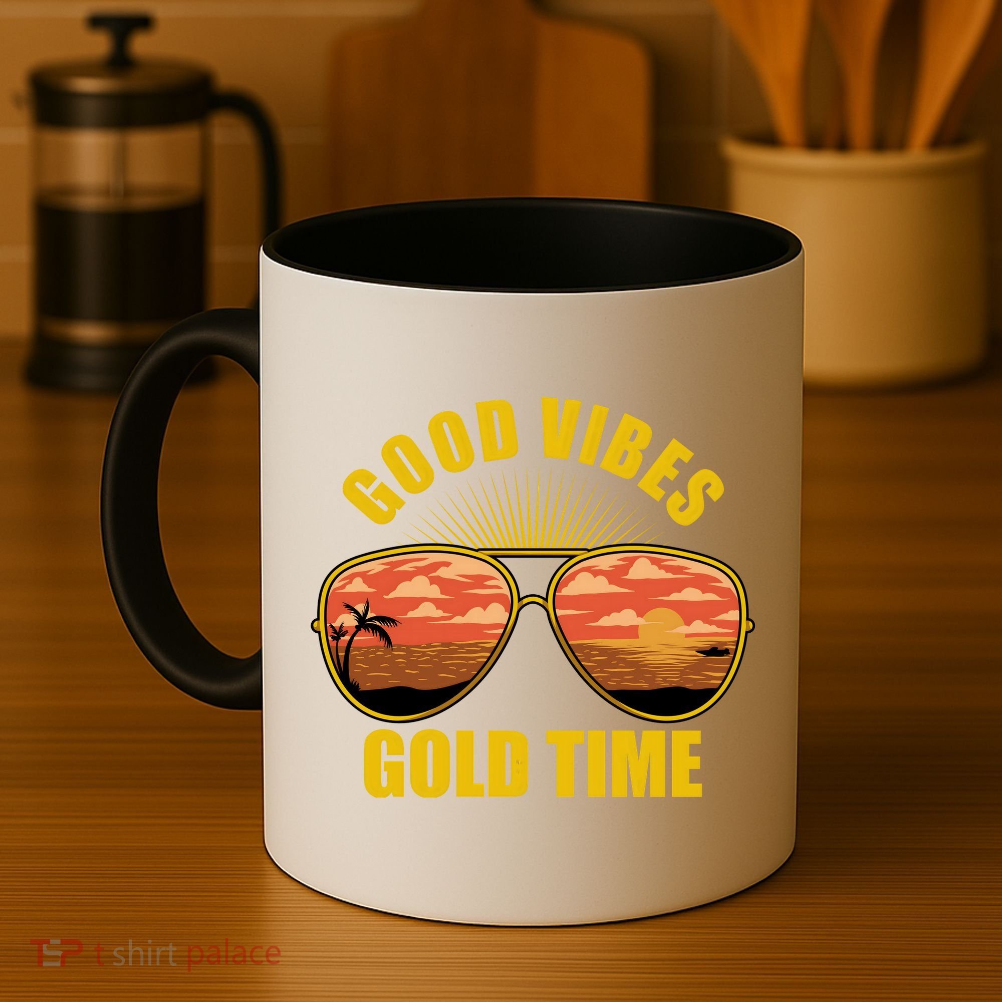 Good Vibes Gold Time Tropical Beach Coffee Mug