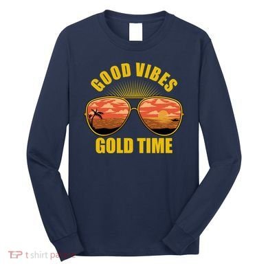 Good Vibes Gold Time Tropical Beach Long Sleeve Shirt