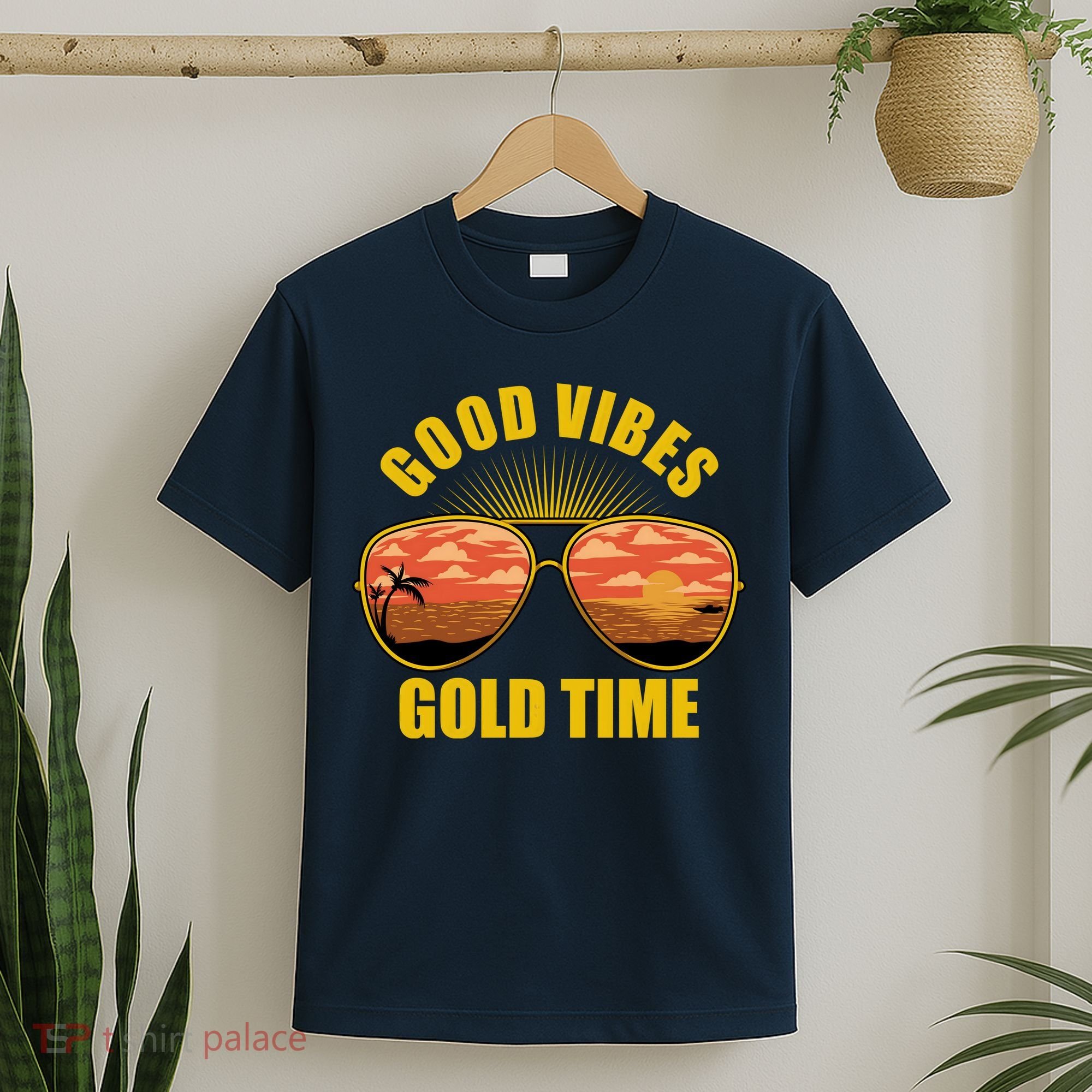 Good Vibes Gold Time Tropical Beach T-Shirt