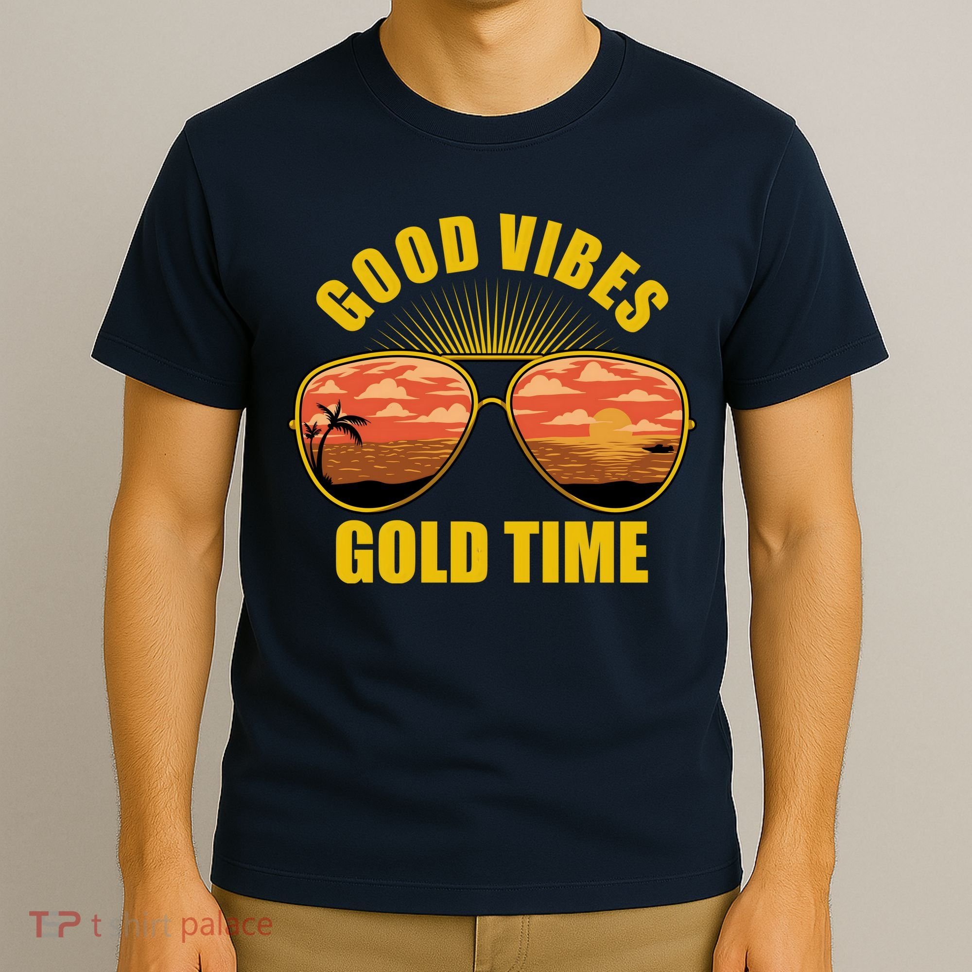 Good Vibes Gold Time Tropical Beach T-Shirt