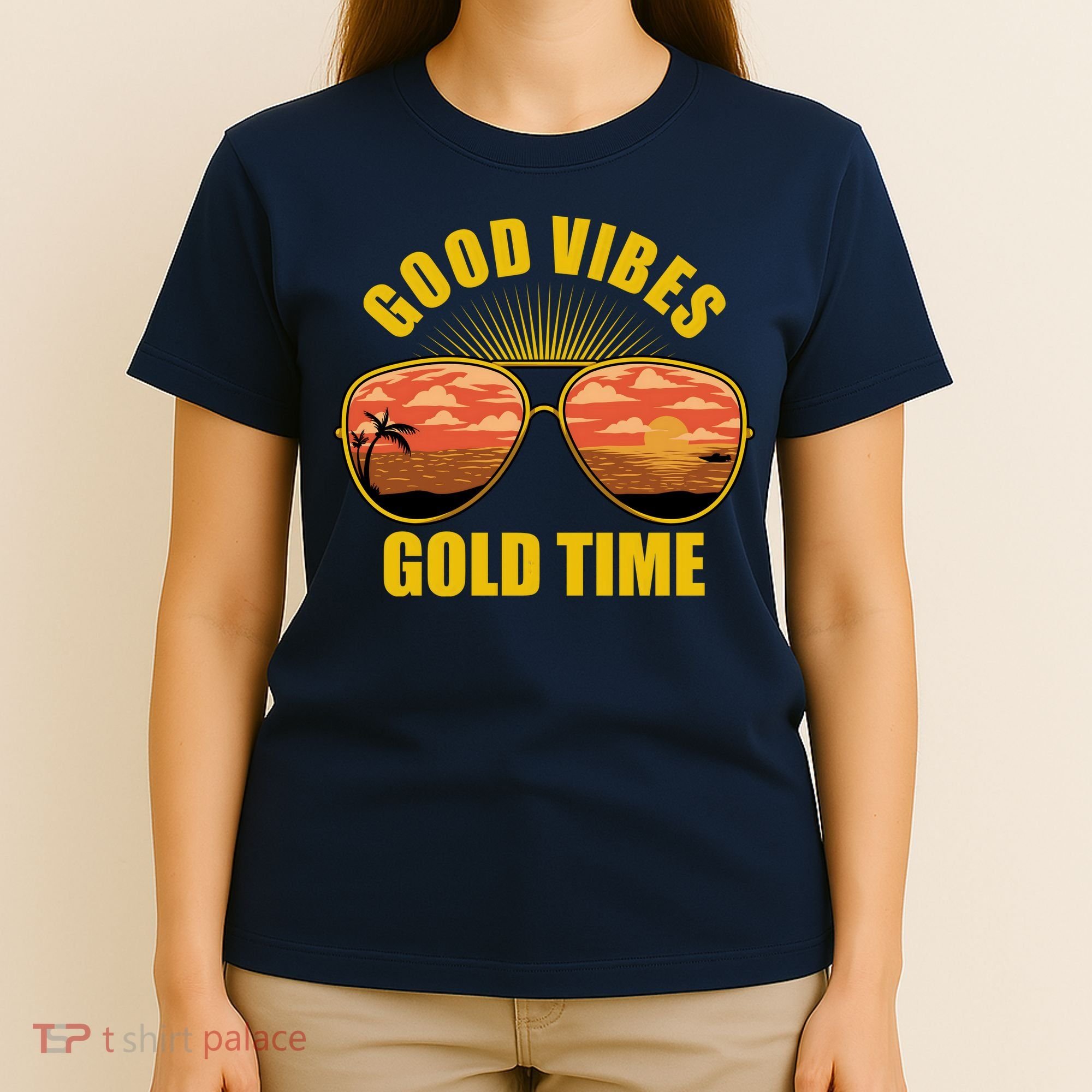 Good Vibes Gold Time Tropical Beach T-Shirt