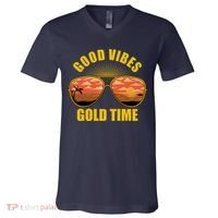 Good Vibes Gold Time Tropical Beach V-Neck T-Shirt thumb 0