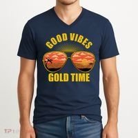 Good Vibes Gold Time Tropical Beach V-Neck T-Shirt thumb 2