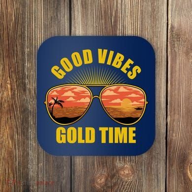 Good Vibes Gold Time Tropical Beach Coaster