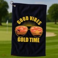 Good Vibes Gold Time Tropical Beach Golf Towel thumb 1
