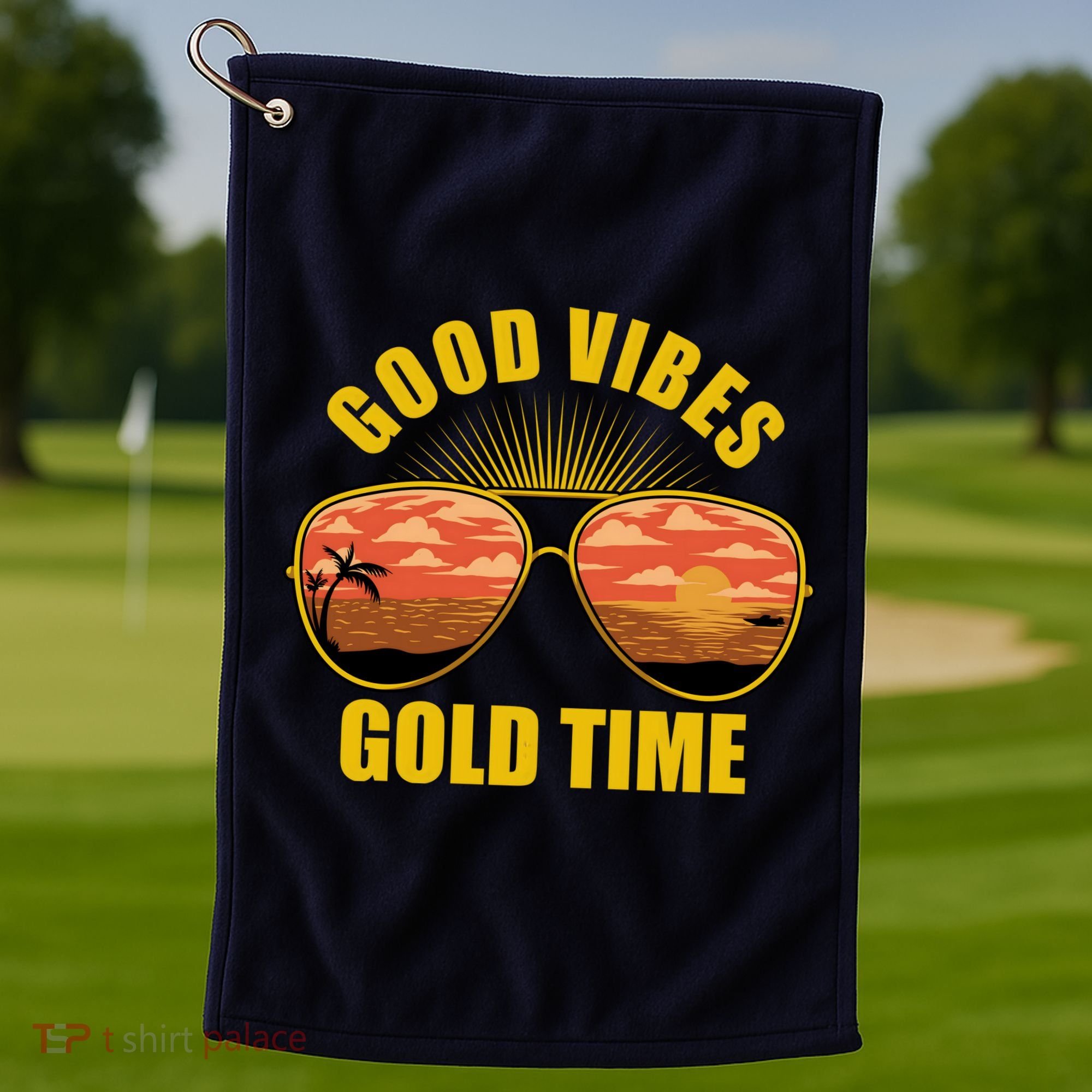 Good Vibes Gold Time Tropical Beach Golf Towel