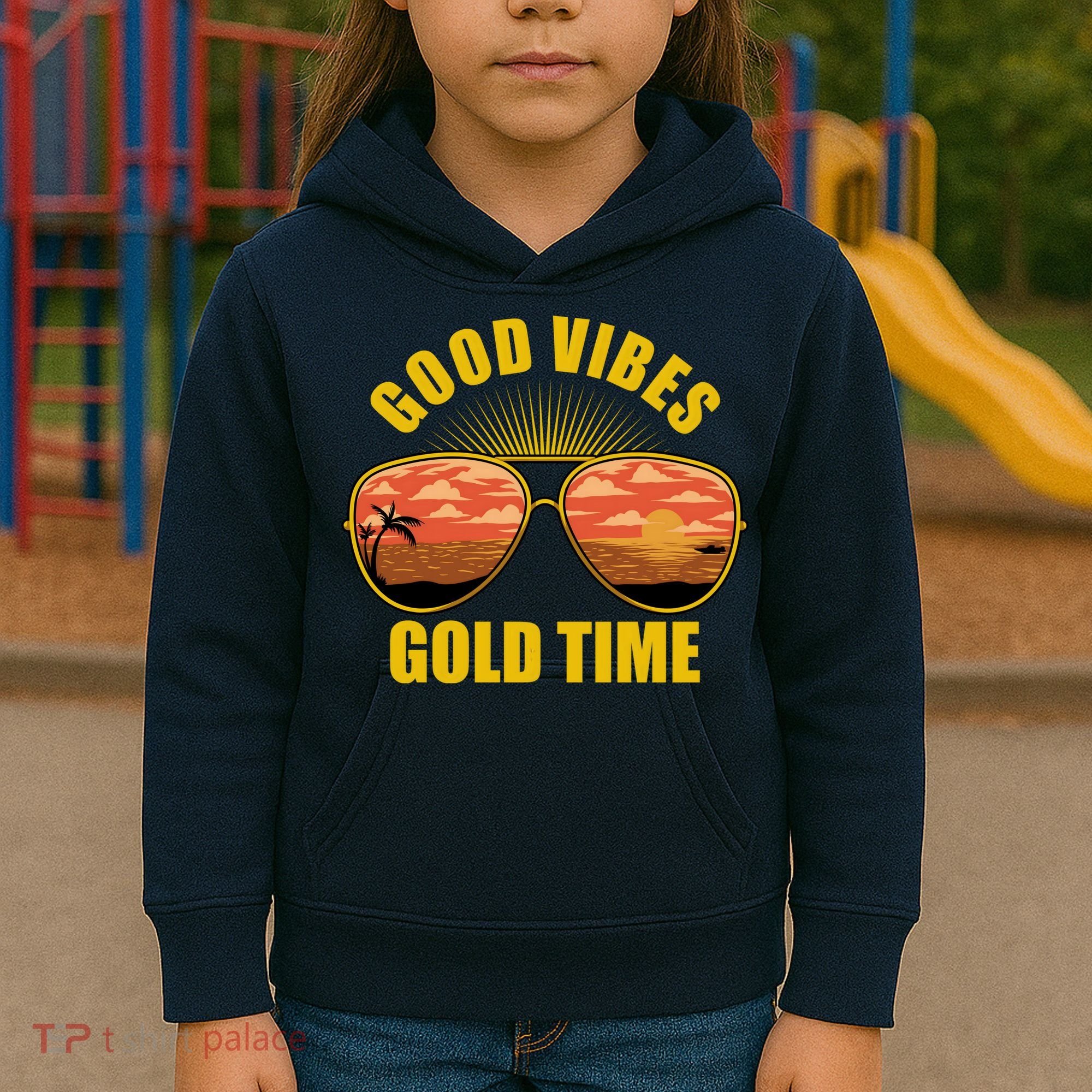 Good Vibes Gold Time Tropical Beach Kids Hoodie