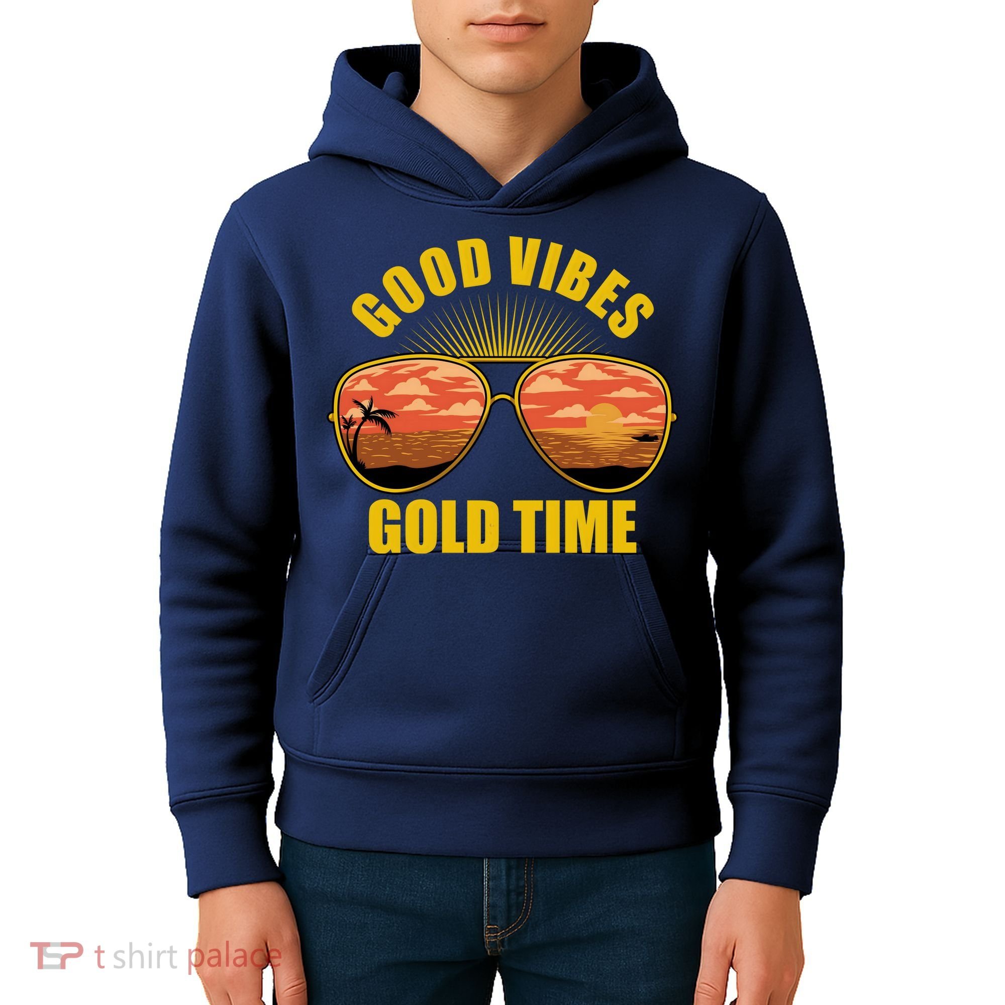 Good Vibes Gold Time Tropical Beach Kids Hoodie