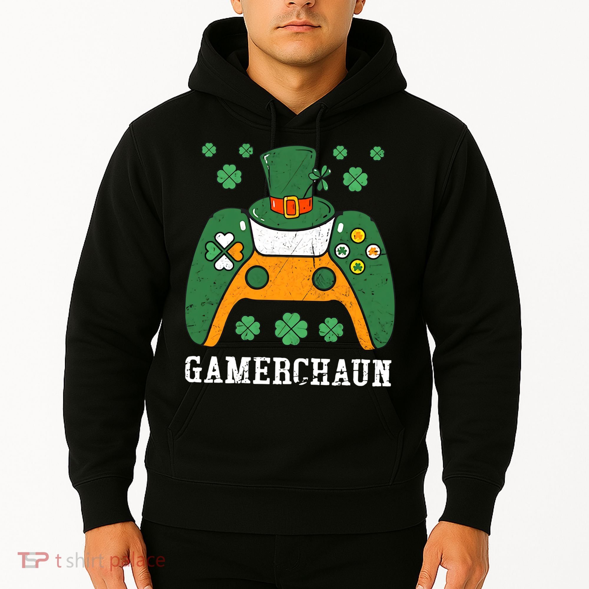 Gamerchaun Video Game St Patrick's Day Gamer Game Controller Hoodie