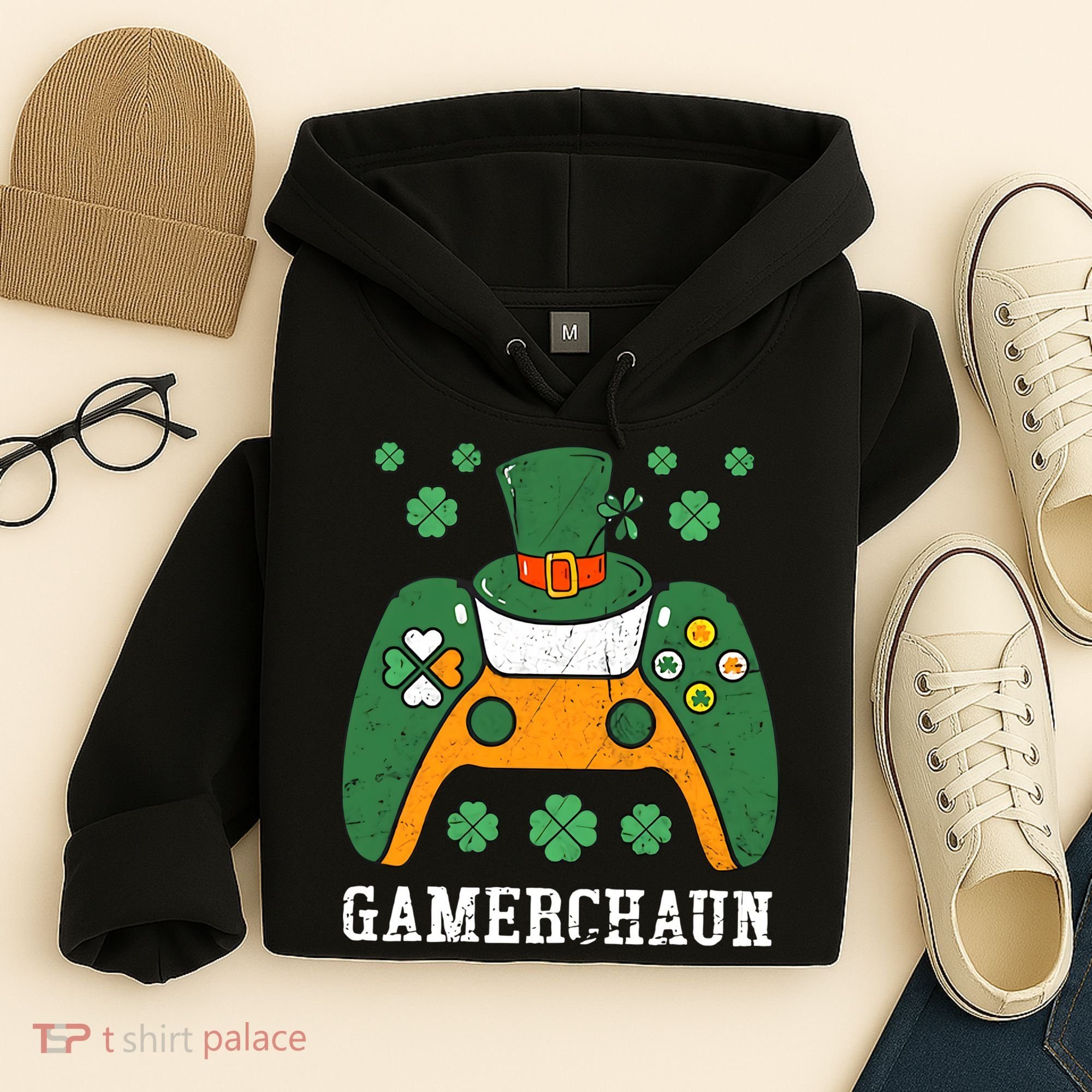 Gamerchaun Video Game St Patrick's Day Gamer Game Controller Hoodie