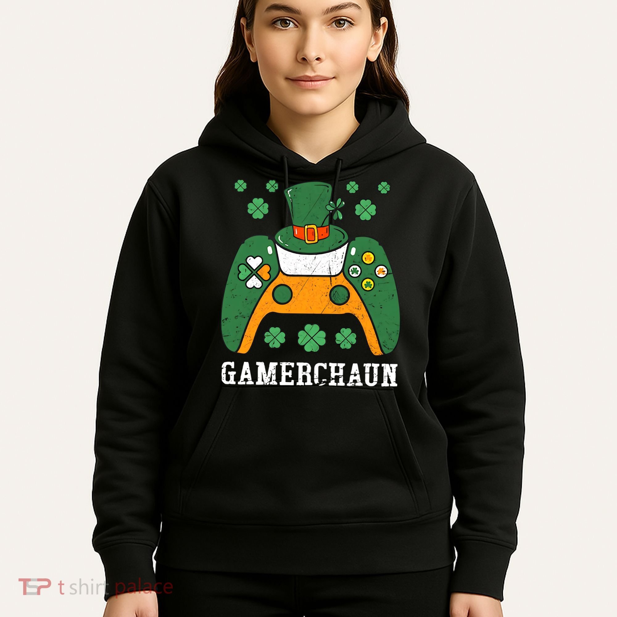 Gamerchaun Video Game St Patrick's Day Gamer Game Controller Hoodie